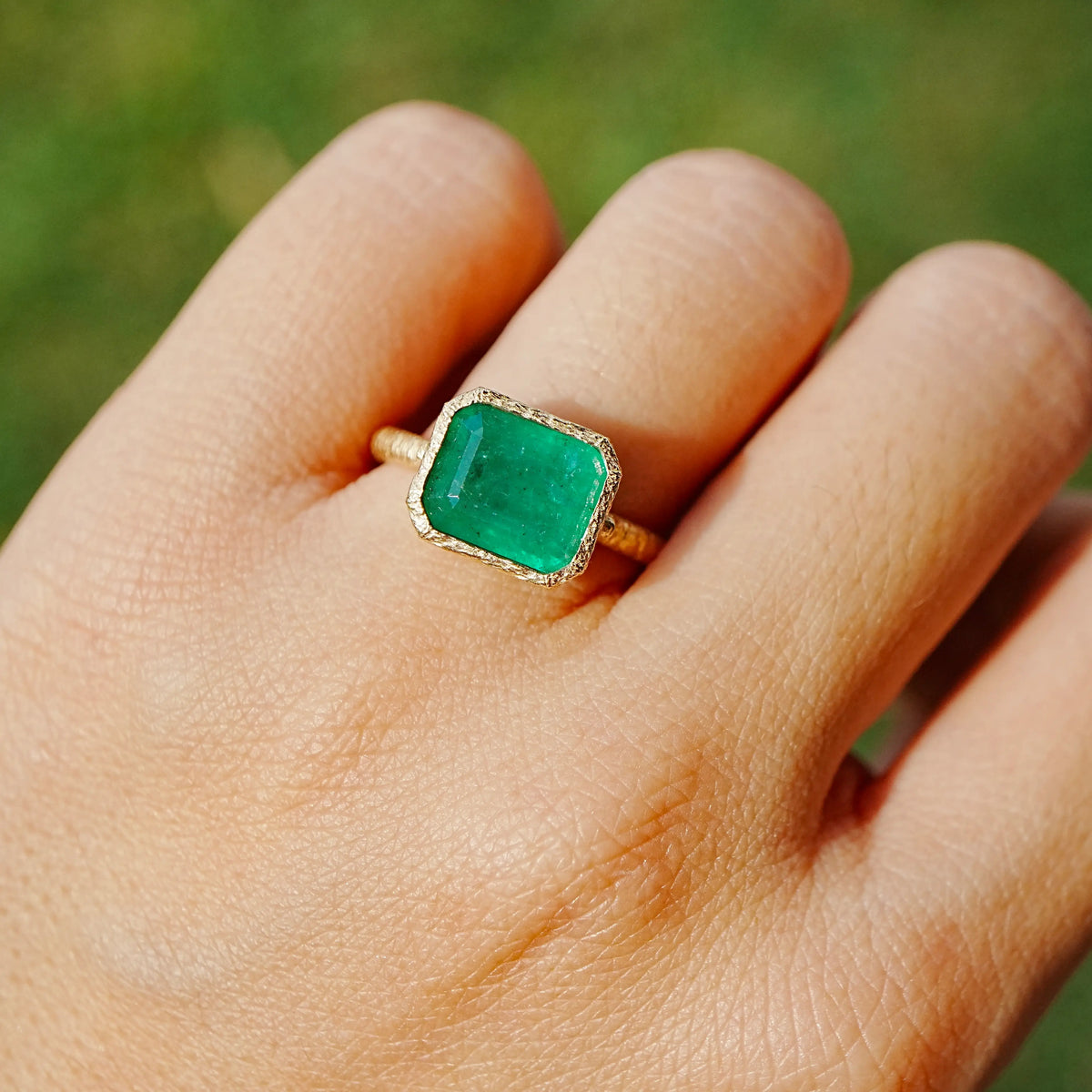 14k yellow gold Aria Arch 3.43 ct Natural Emerald East-West Ring (One-of-a-Kind)