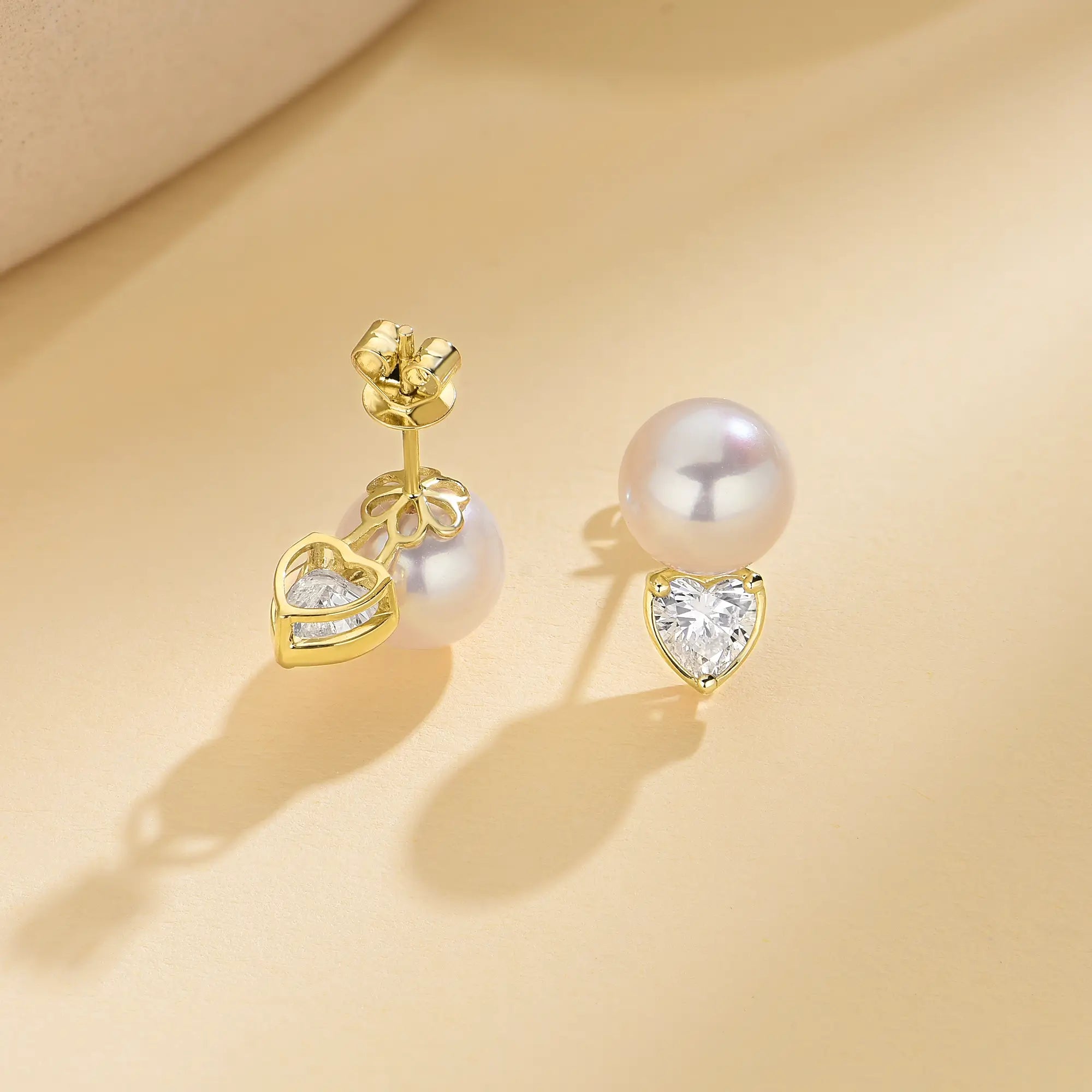 Venus 1.00ctw Heart Lab Grown Diamond Pearl Stud Earrings 14k yellow gold