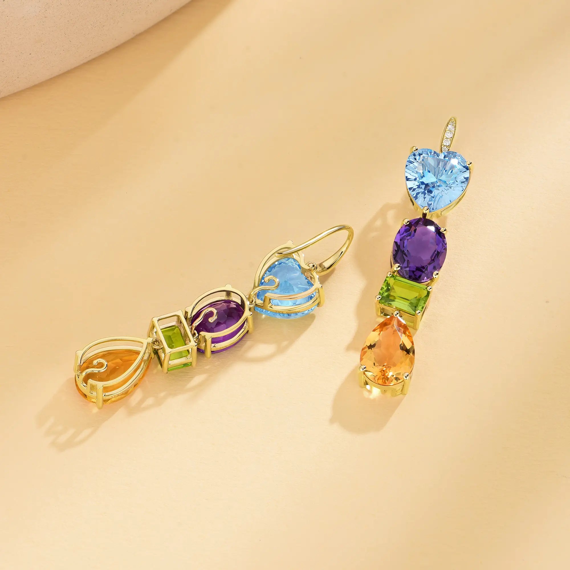 GemFusion Natural Topaz Amethyst Peridot Citrine Diamond Convertible Drop Earrings 14k yellow gold