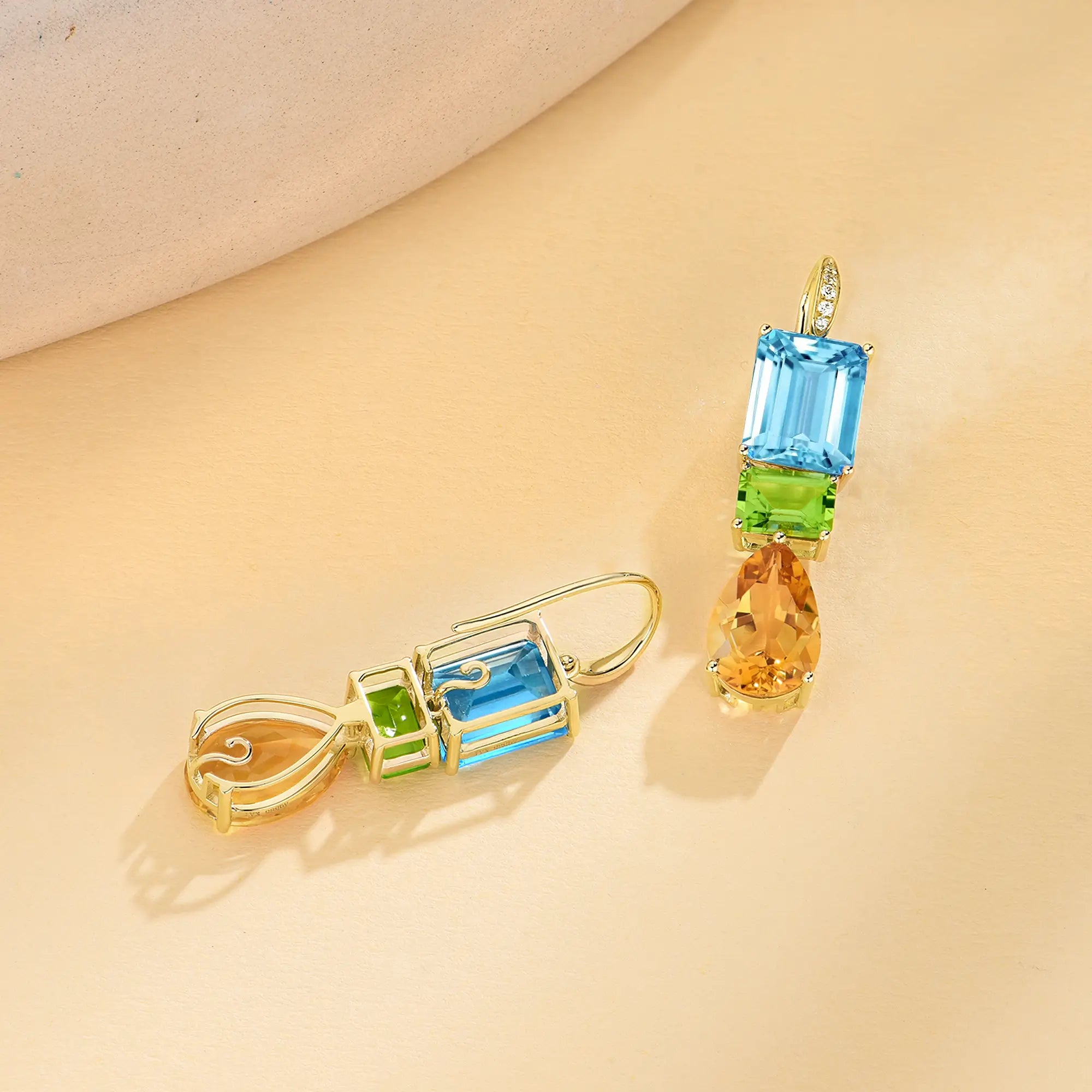 GemFusion Natural Topaz Peridot Cirtine Diamond Convertible Drop Earrings 14k yellow gold