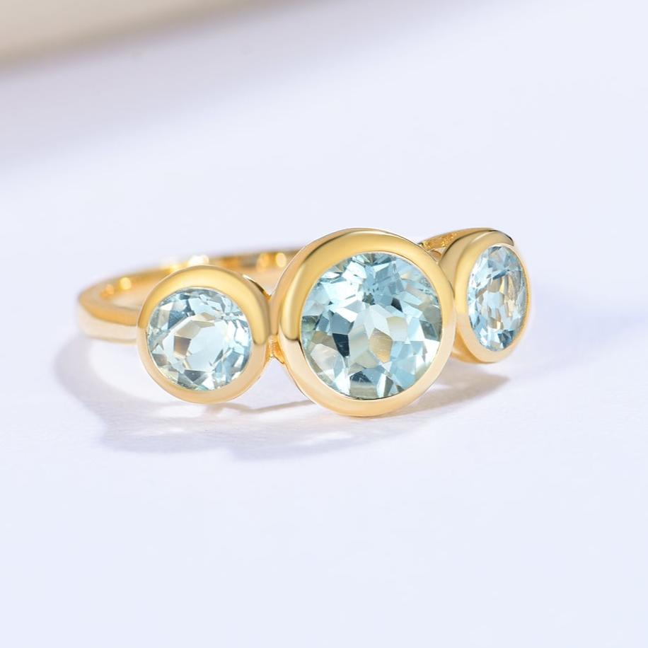 Trinity Round Aquamarine Three-stone Ring