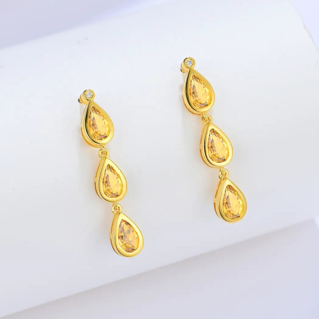 Venus Tears pear Citrine Diamond Drop Earrings 14k yellow gold