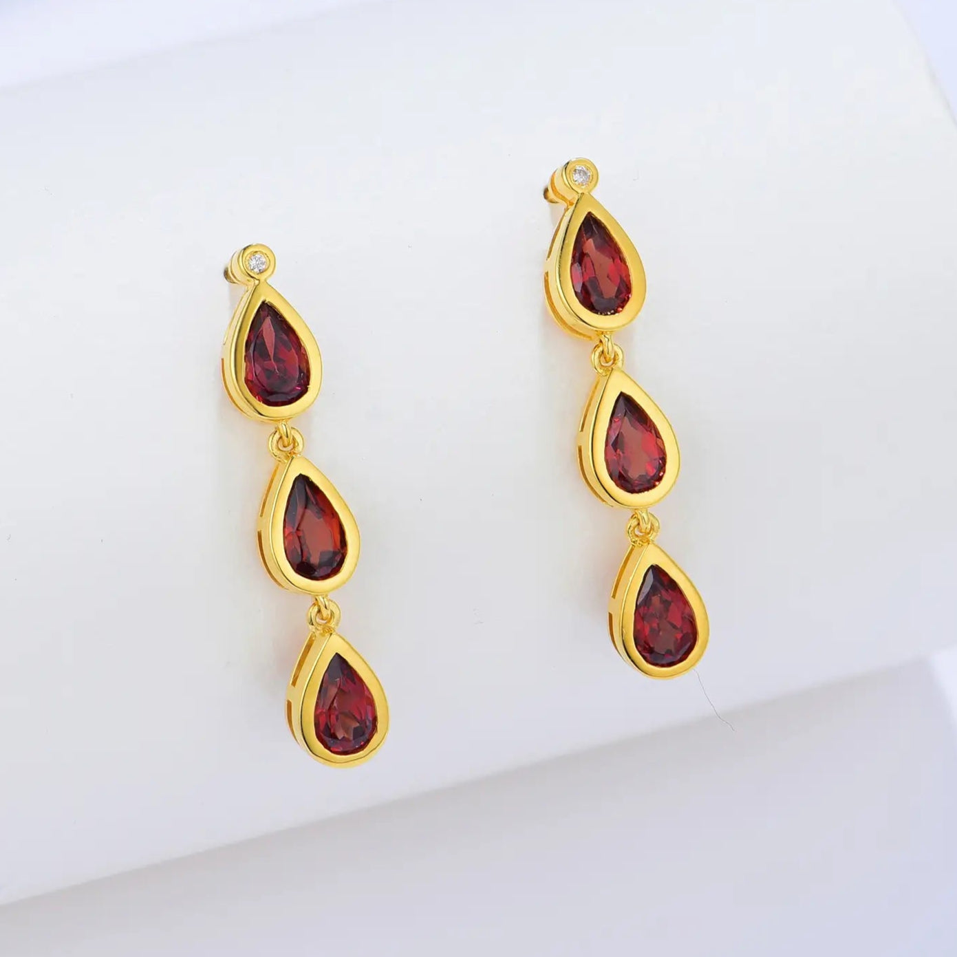 Venus Tears pear Garnet Diamond Drop Earrings 14k yellow gold 