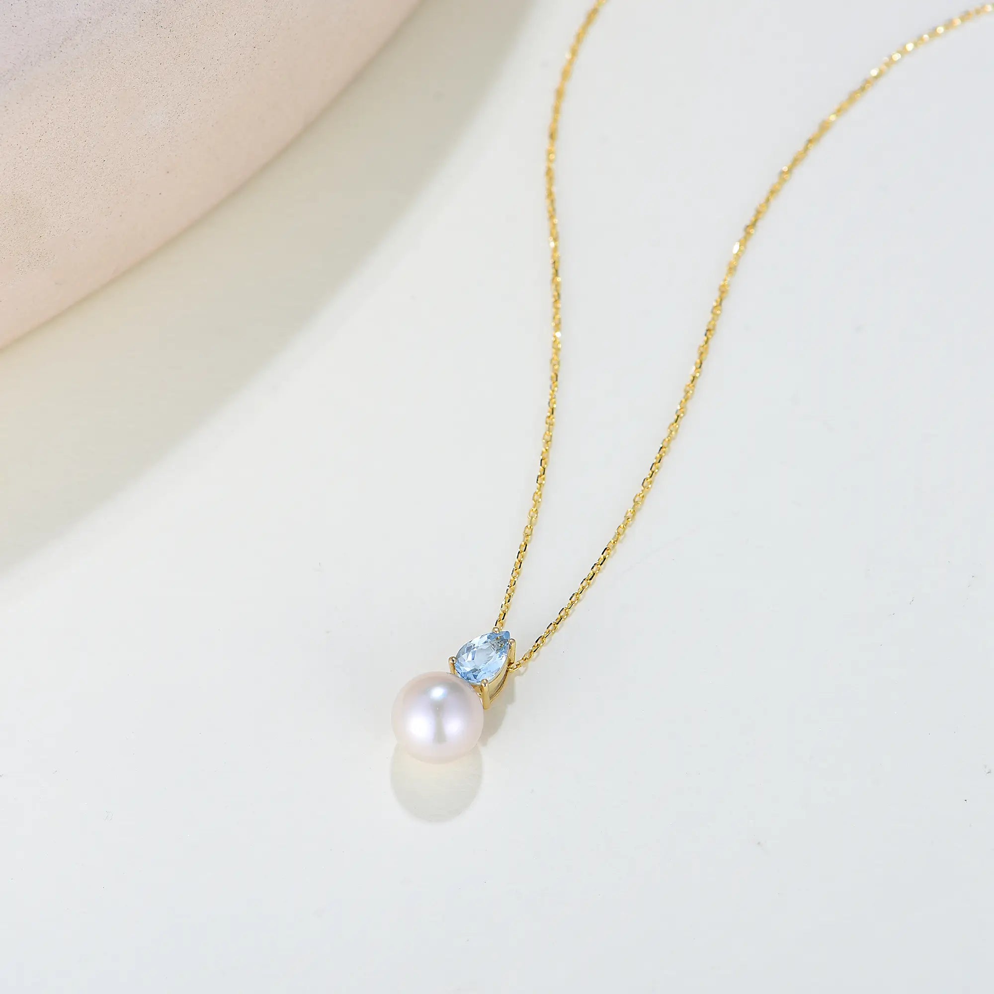 Venus Tears Aquamarine Pearl Convertible Drop Necklace 14k yellow gold 