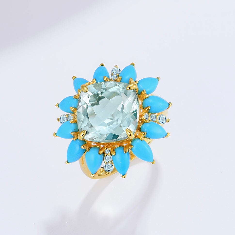 Prasiolite Turquoise Aquamarine Cocktail Ring
