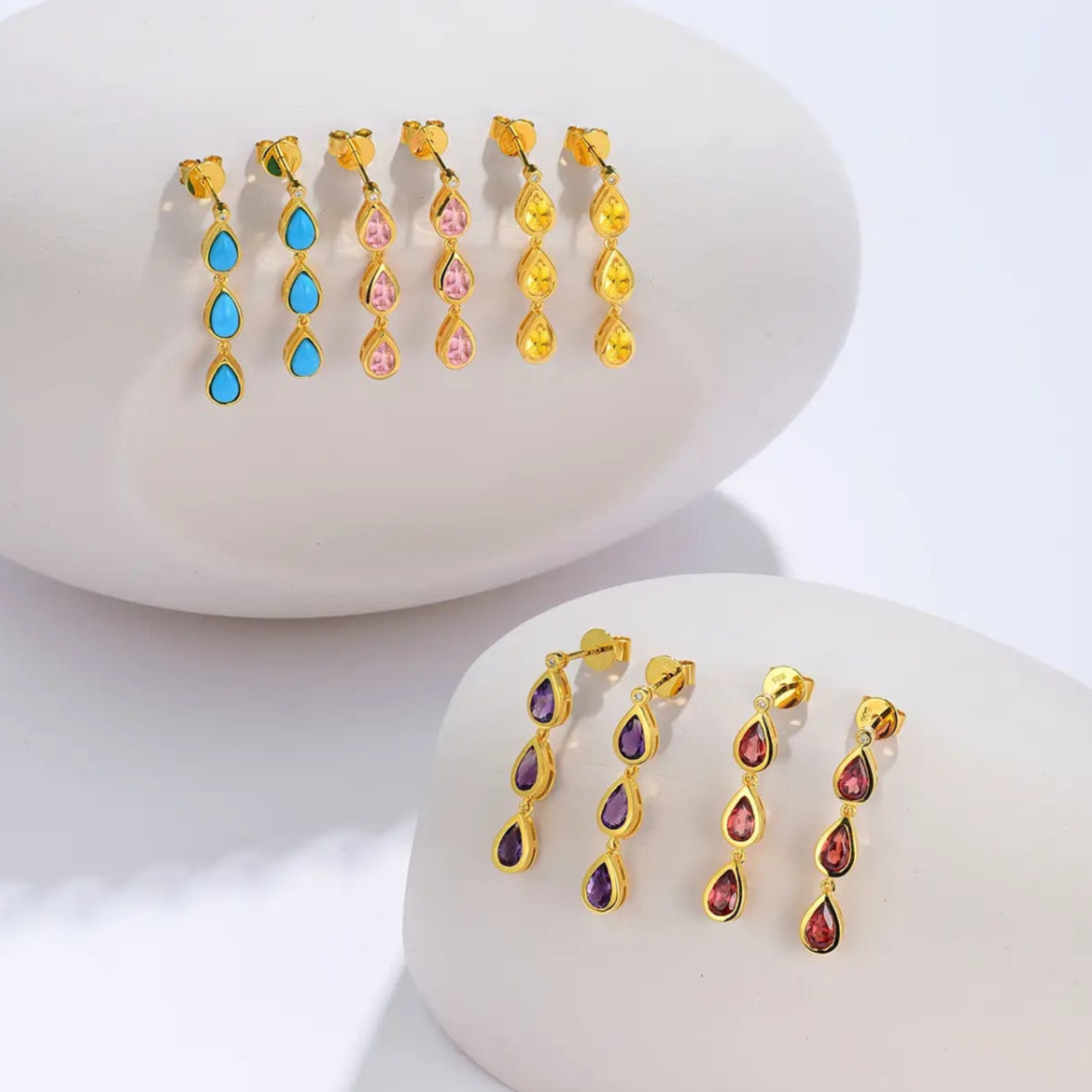 Venus Tears Pear Natural Gemstones Diamond Drop Earrings 14k yellow gold 