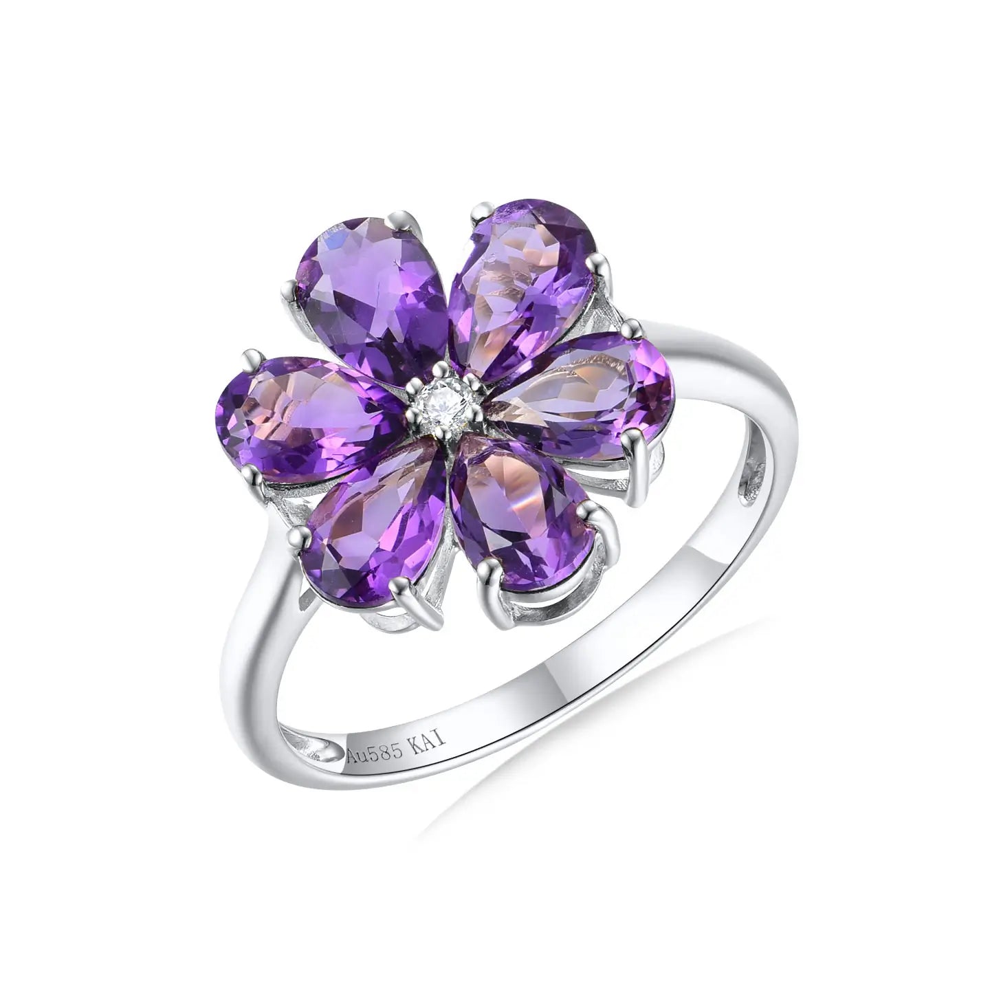 Flora Blossom Amethyst Diamond Ring 14k white gold