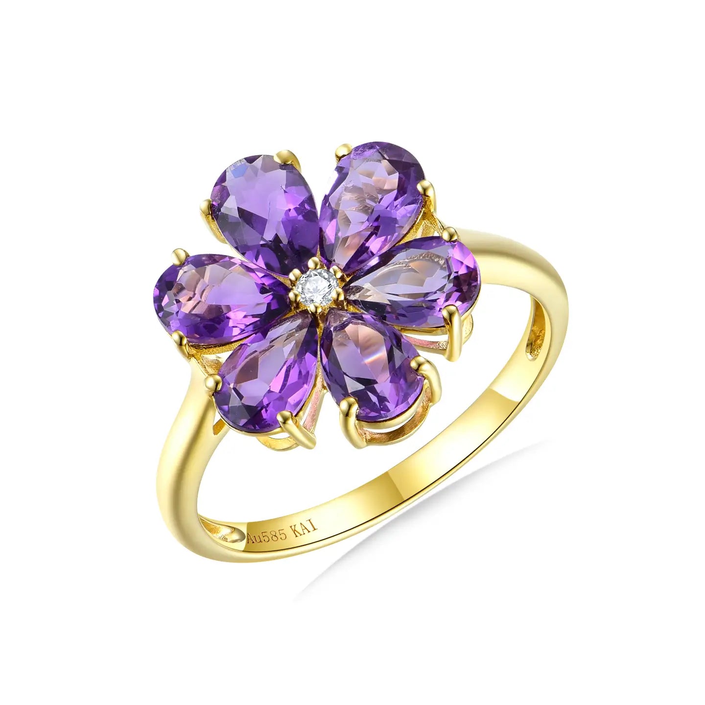 Flora Blossom Amethyst Diamond Ring 14k yellow gold 
