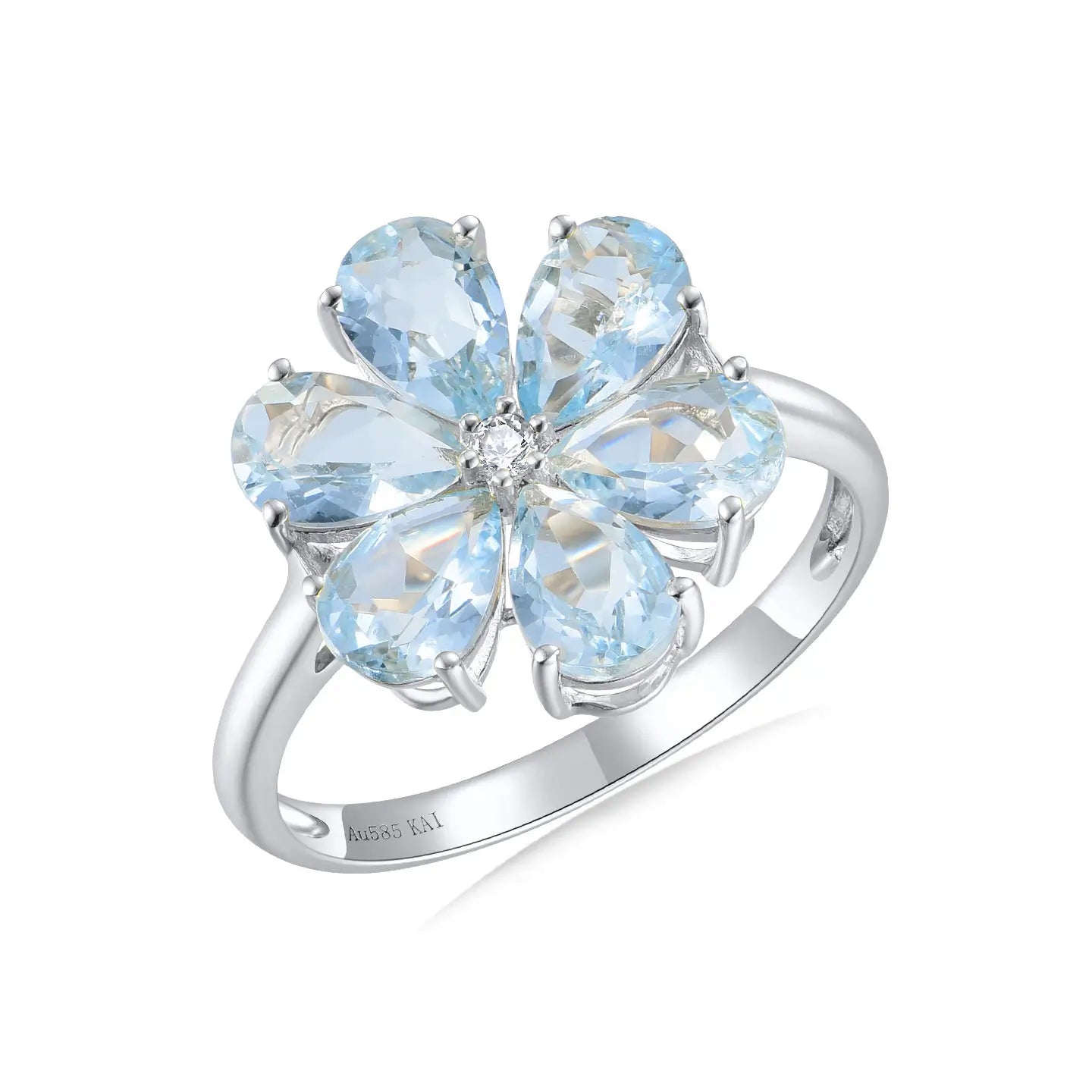 Flora Blossom Aquamarine Diamond Ring 14k white gold 