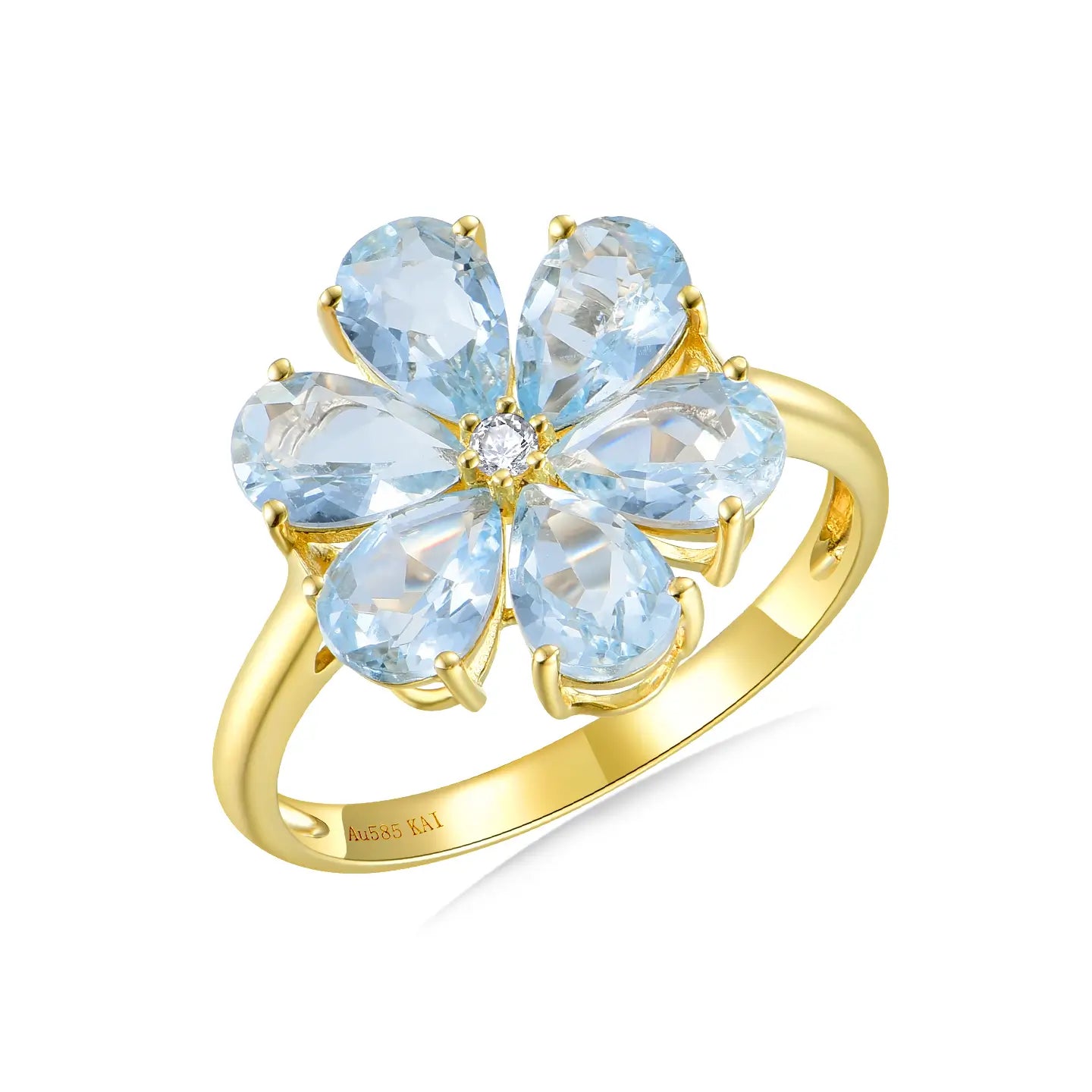Flora Blossom Aquamarine Diamond Ring 14k yellow gold 