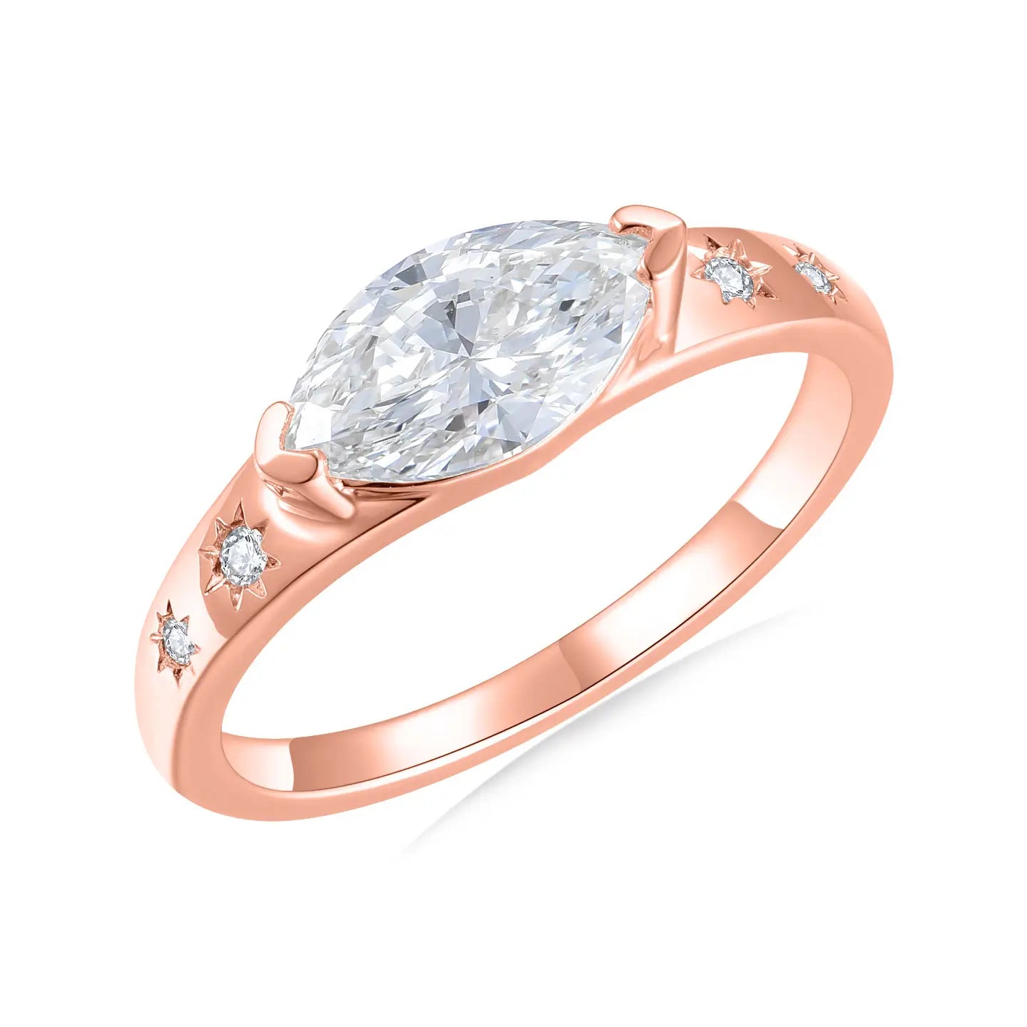 Vintage Starlight Lab Grown Diamond Ring in 14k solid gold rose gold