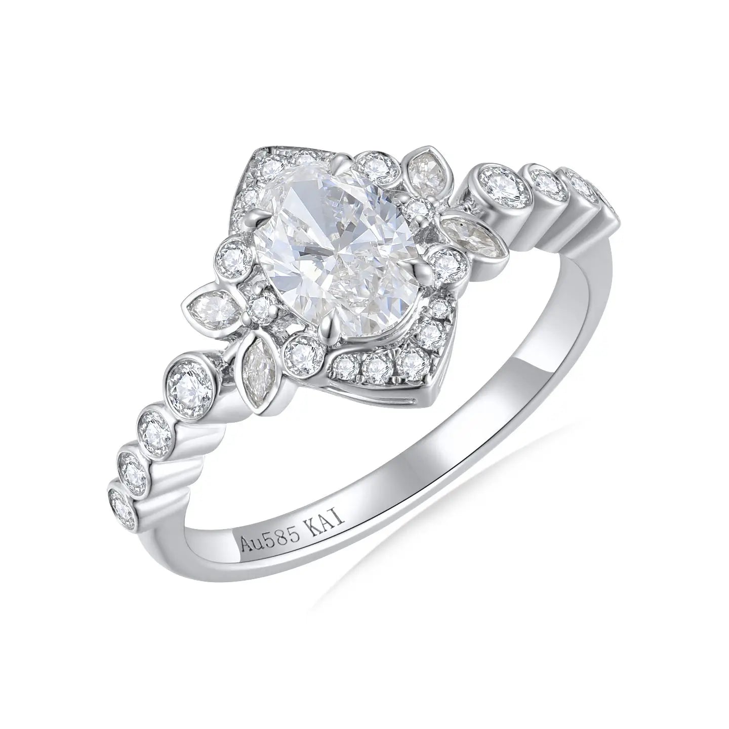 Oliveleaf Halo Lab Grown Diamond Ring 14k white gold