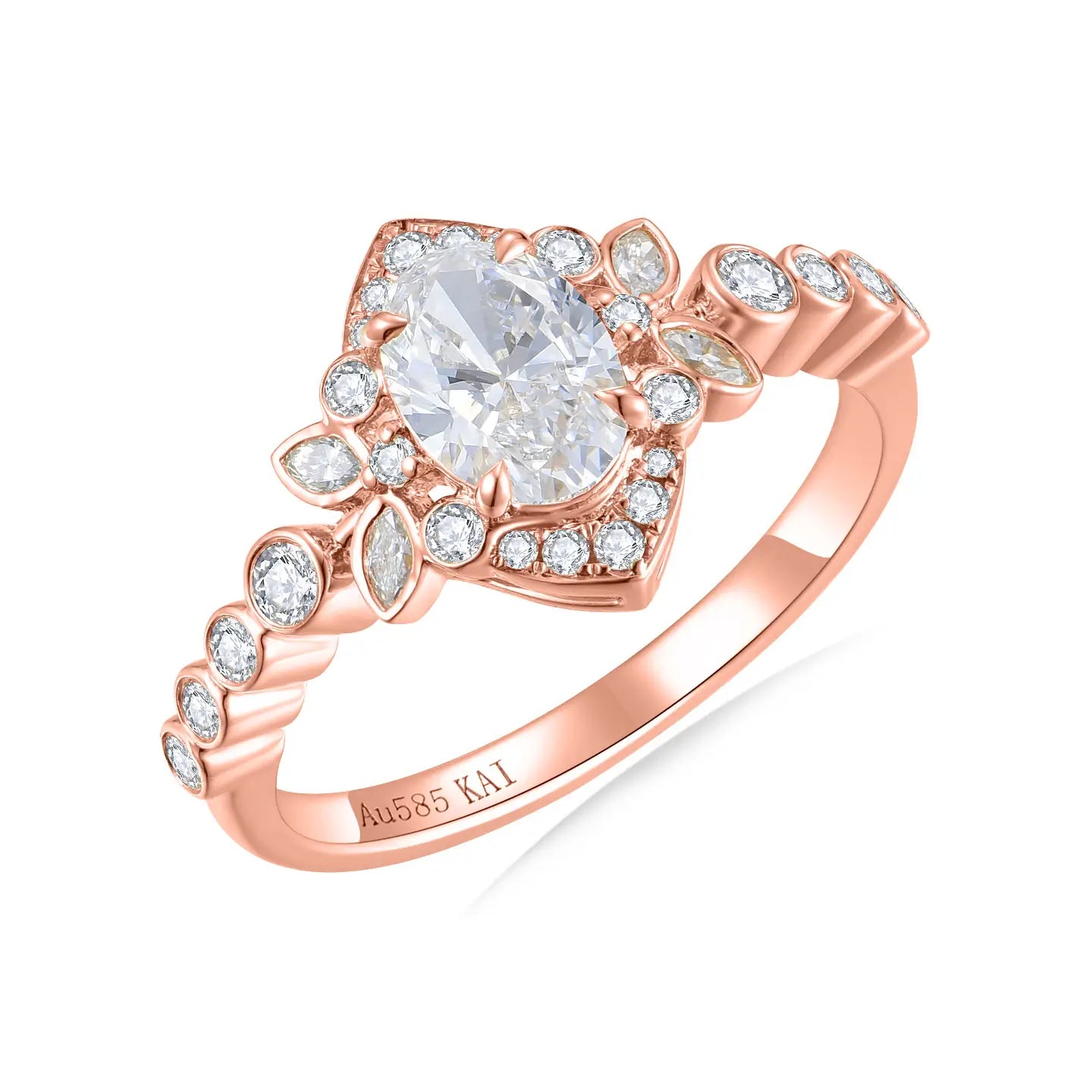 Oliveleaf Halo Lab Grown Diamond Ring 14k rose gold 