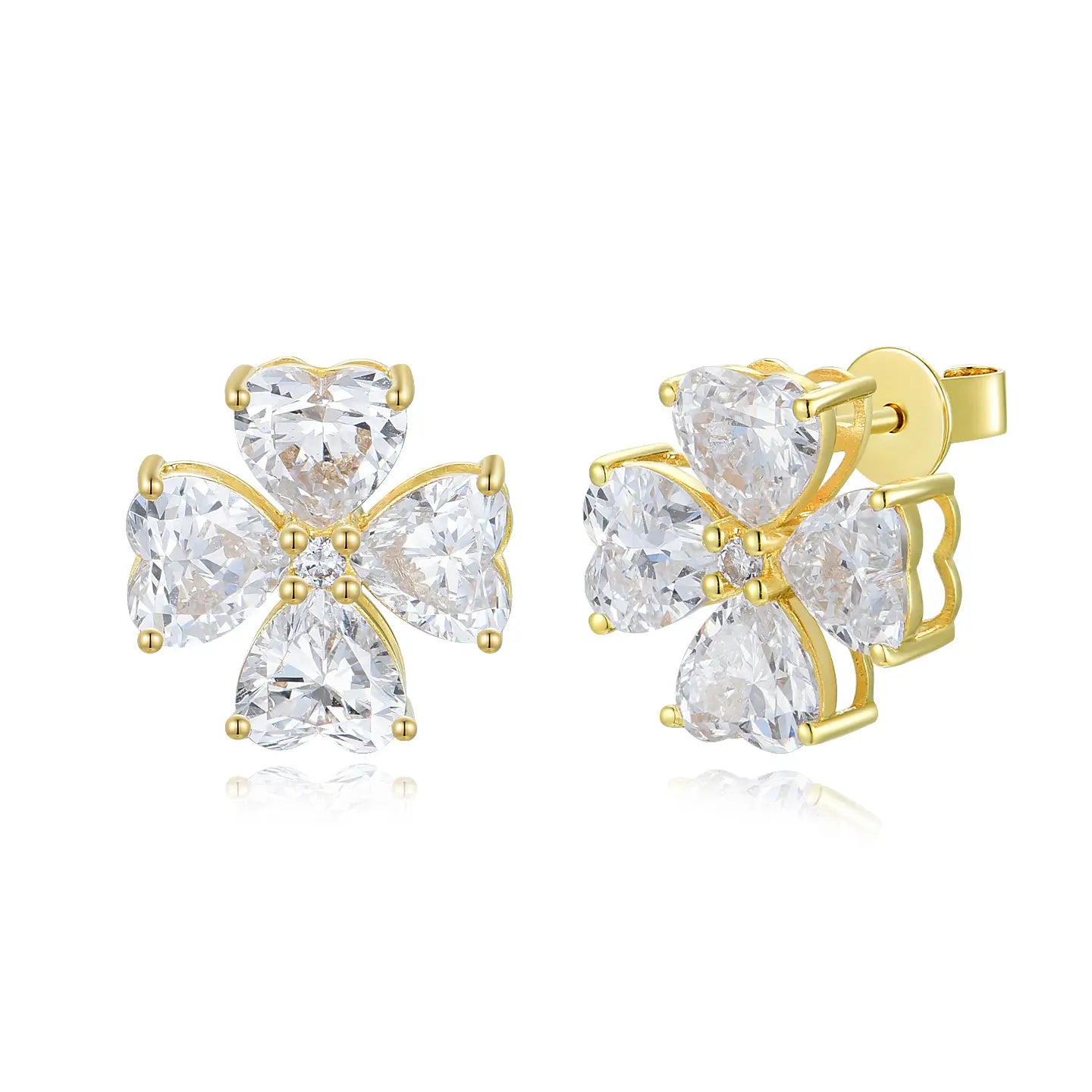 Felicia Lab Grown Diamond Clover Earrings 14k solid gold yellow gold