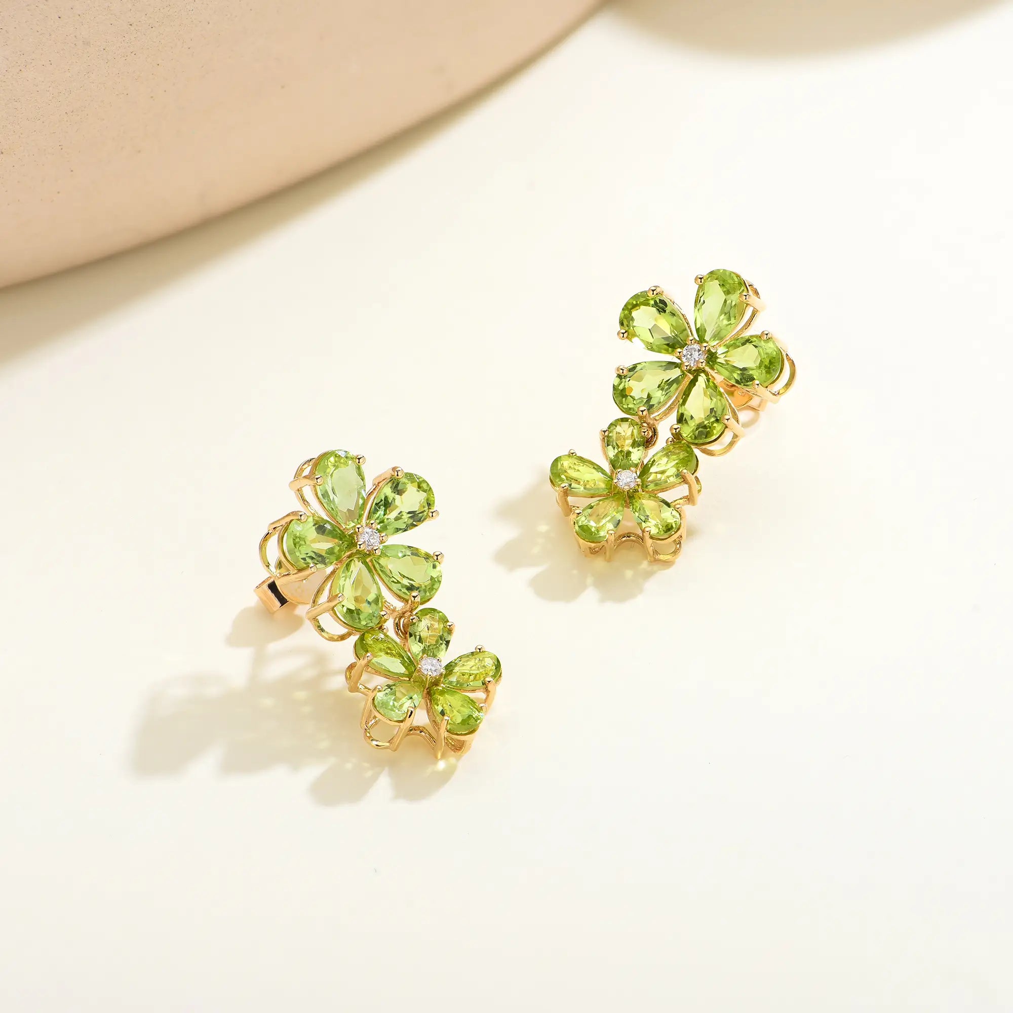 Nina Zhou x Kai Peridot Diamond Double Blossom Drop Earrings