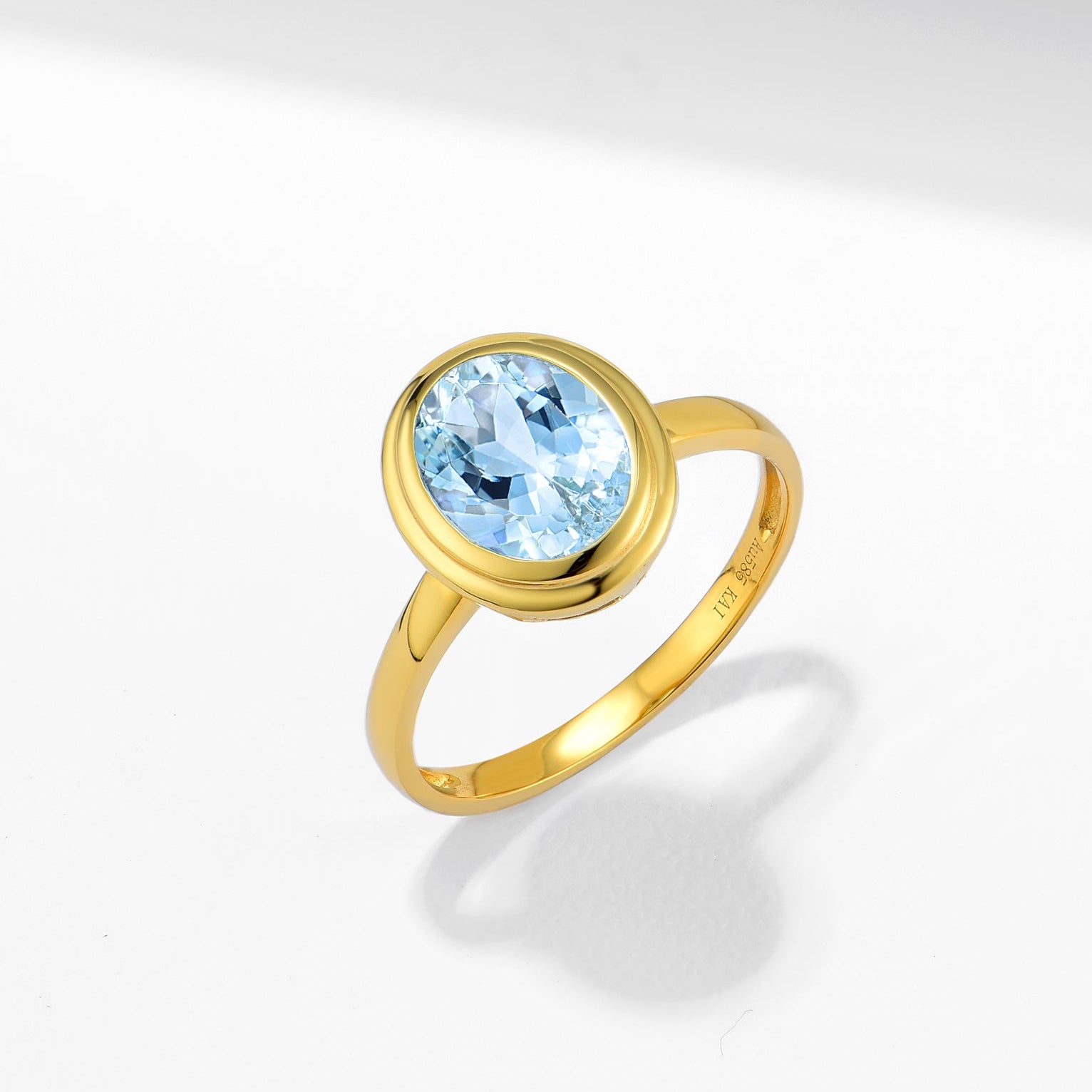 14k Gold Bella Natural Oval Cut Aquamarine Ring