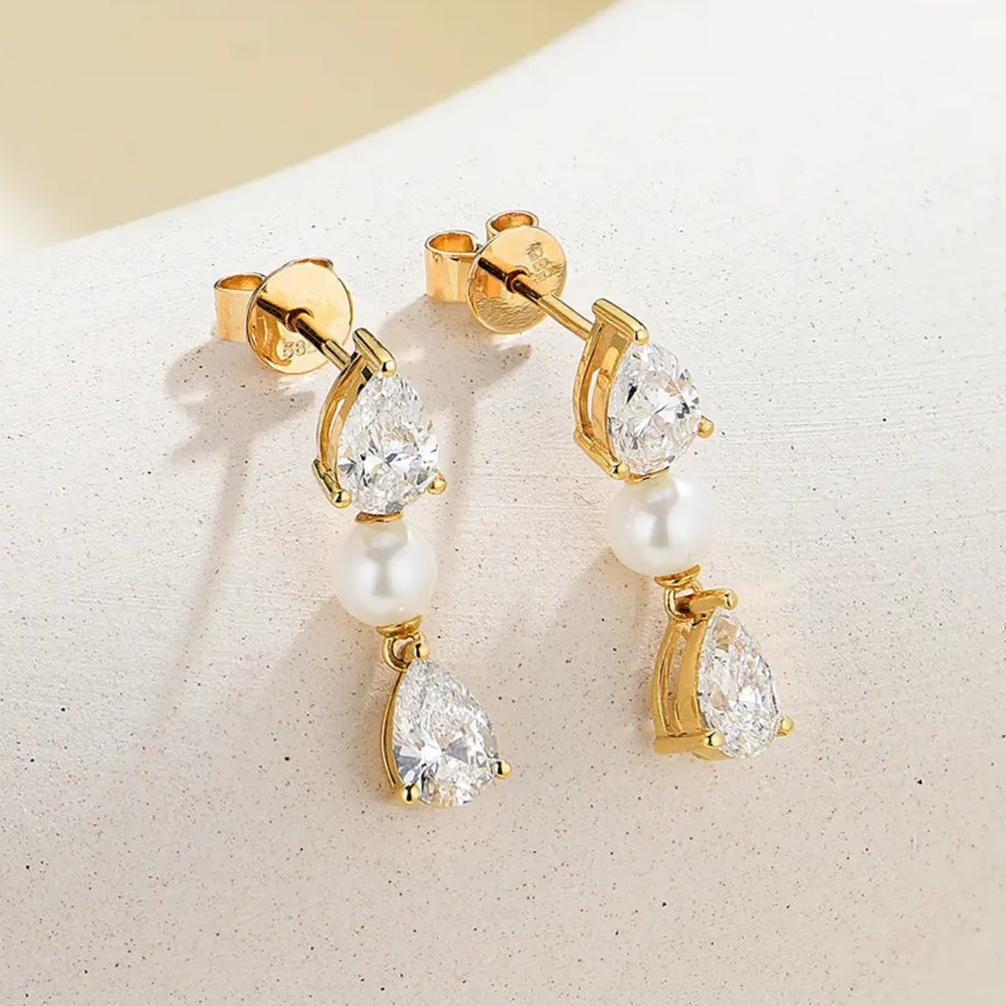 Venus Tears 2.00 ctw Lab Grown Diamond Pearl Drop Earrings in 14k yellow gold 
