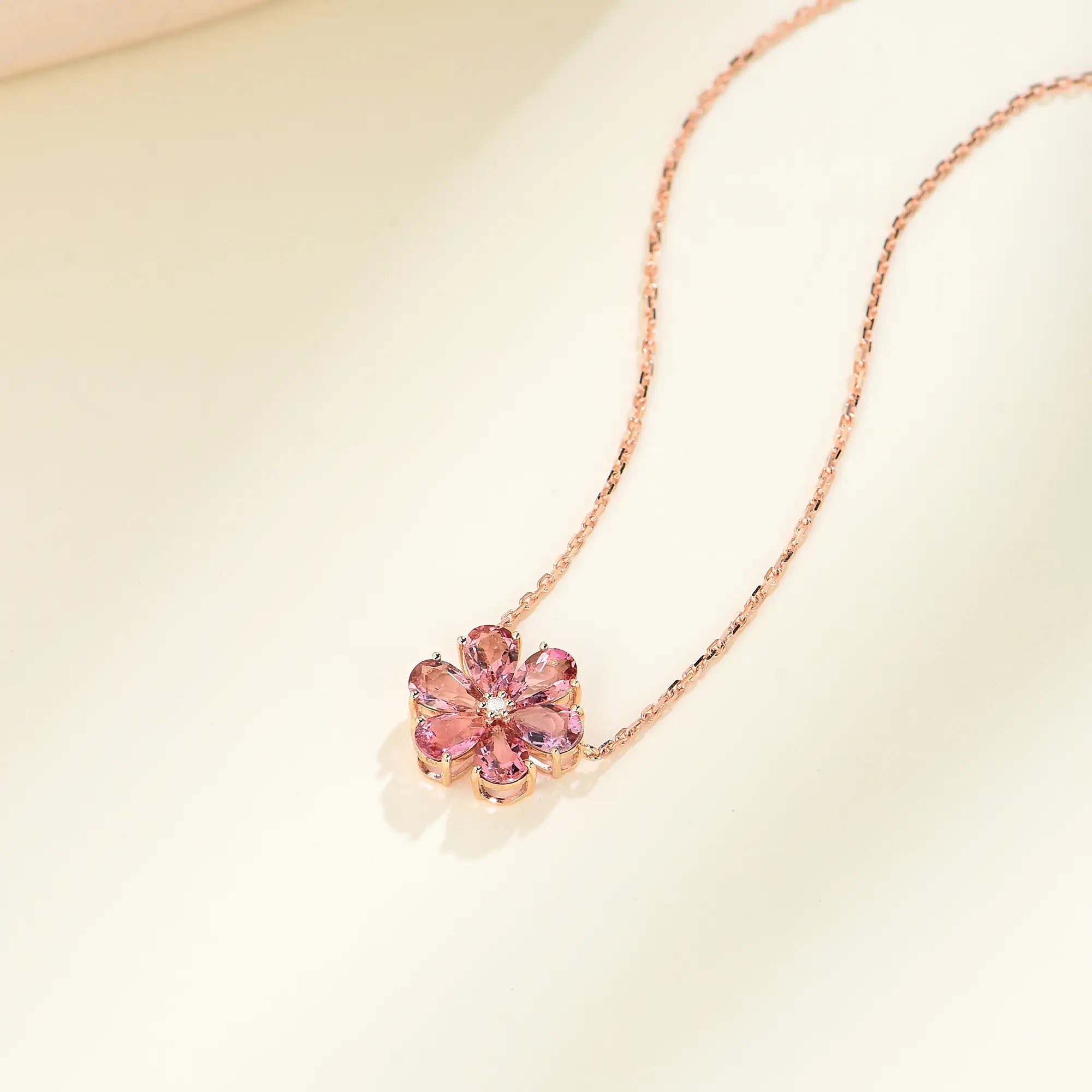 Flora Blossom Pink Tourmaline Diamond Necklace 14k rose gold