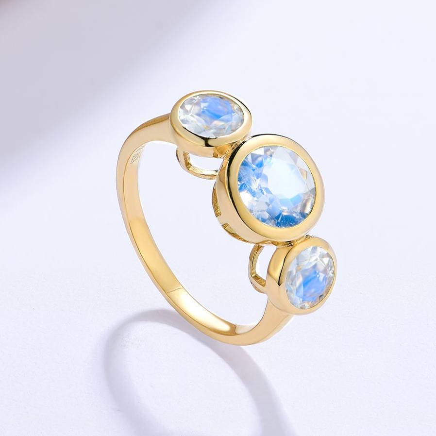 Trinity Round Moonstone Three-stone Ring
