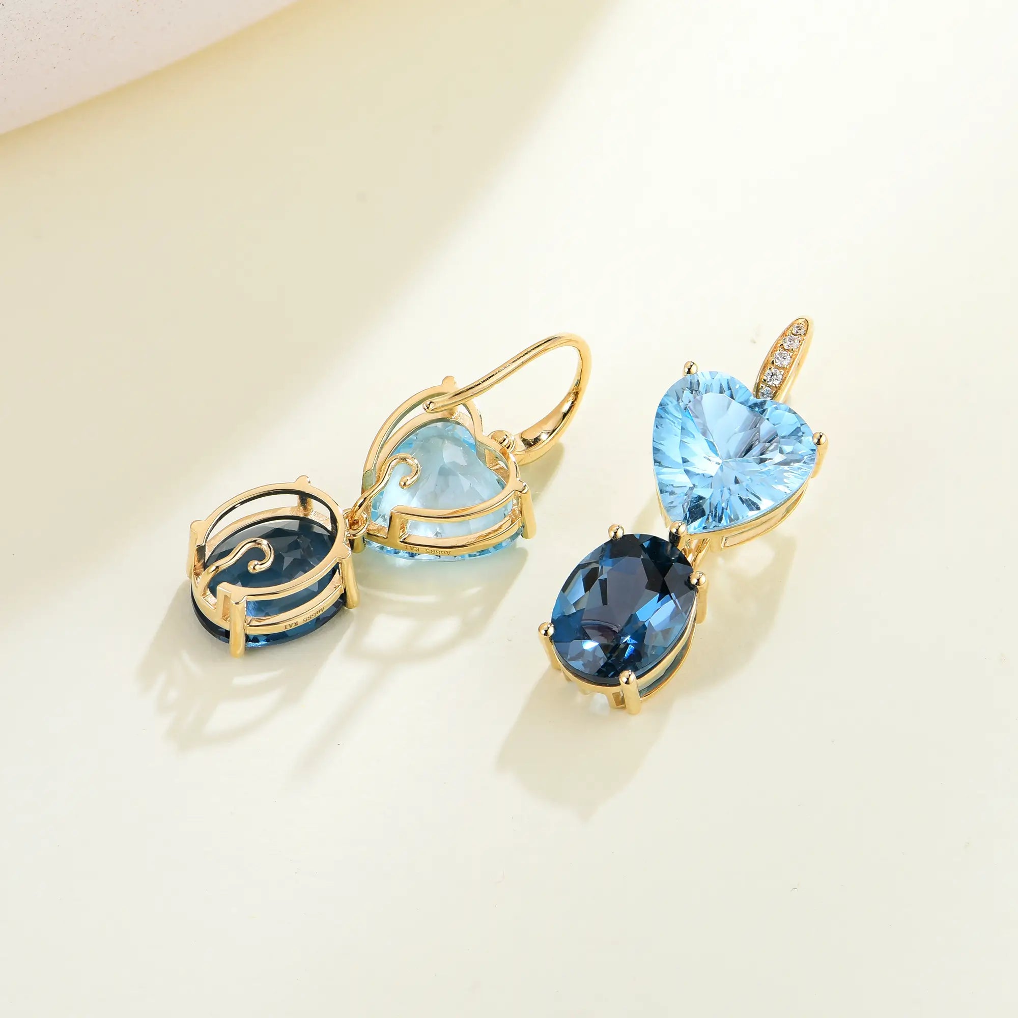 GemFusion Heart & Oval Natural Blue Topaz Diamond Convertible Drop Earrings 14k yellow gold