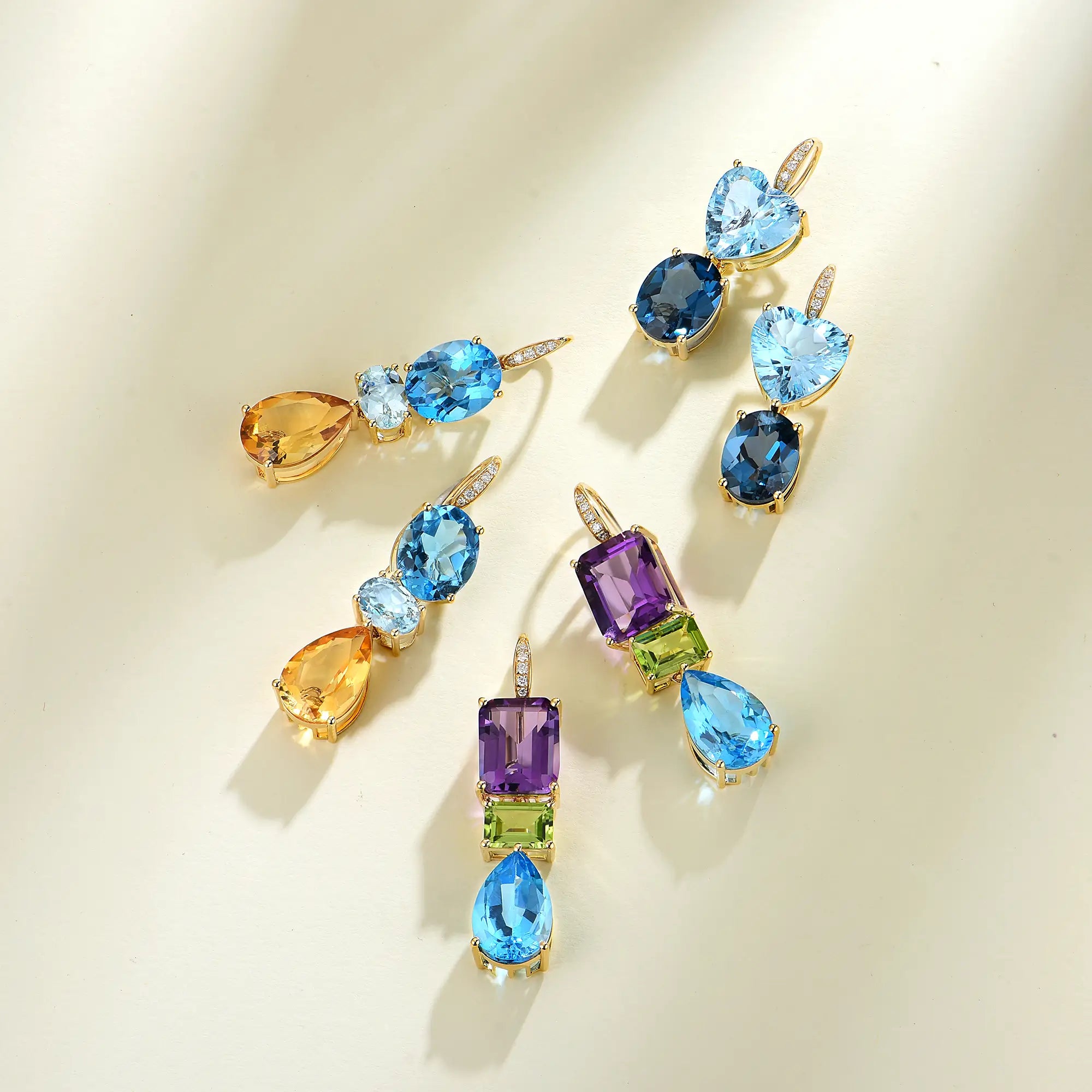 GemFusion Topaz Aquamarine Citrine Diamond Convertible Drop Earrings