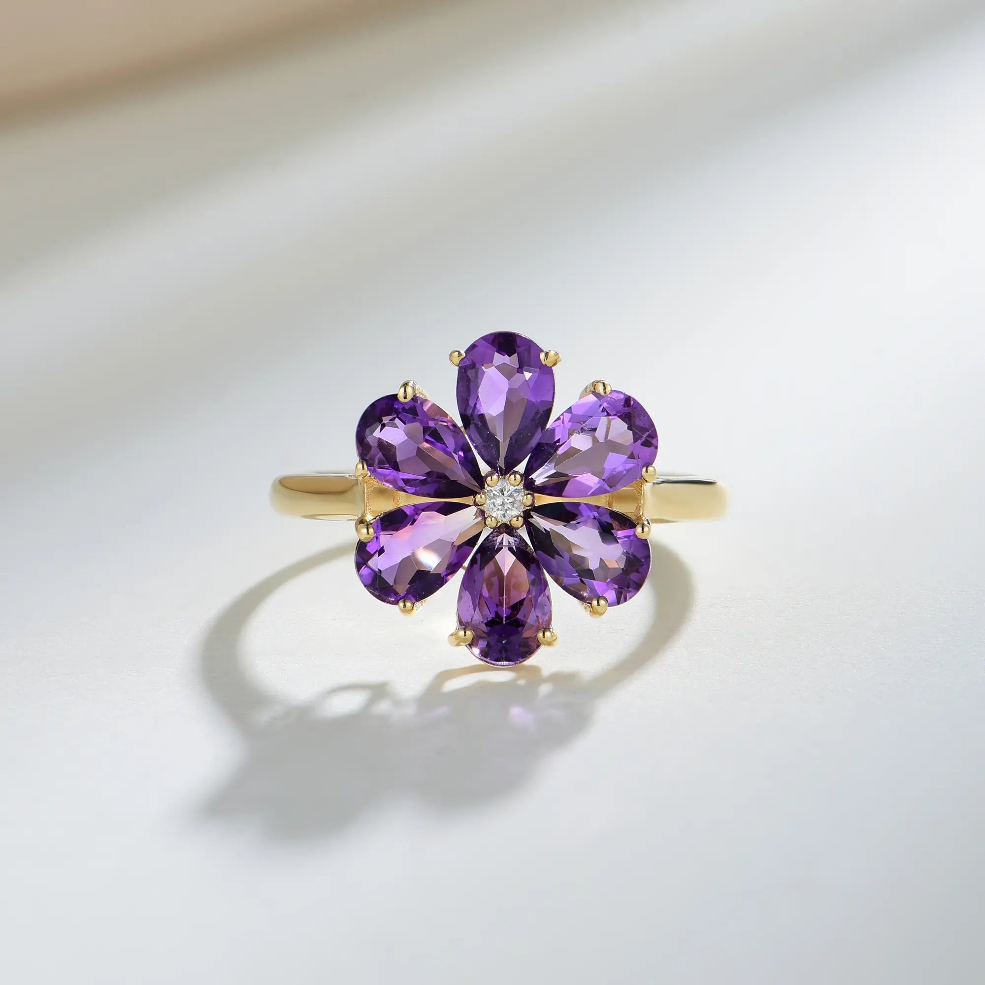 Flora Blossom Amethyst Diamond Ring 14k yellow gold 