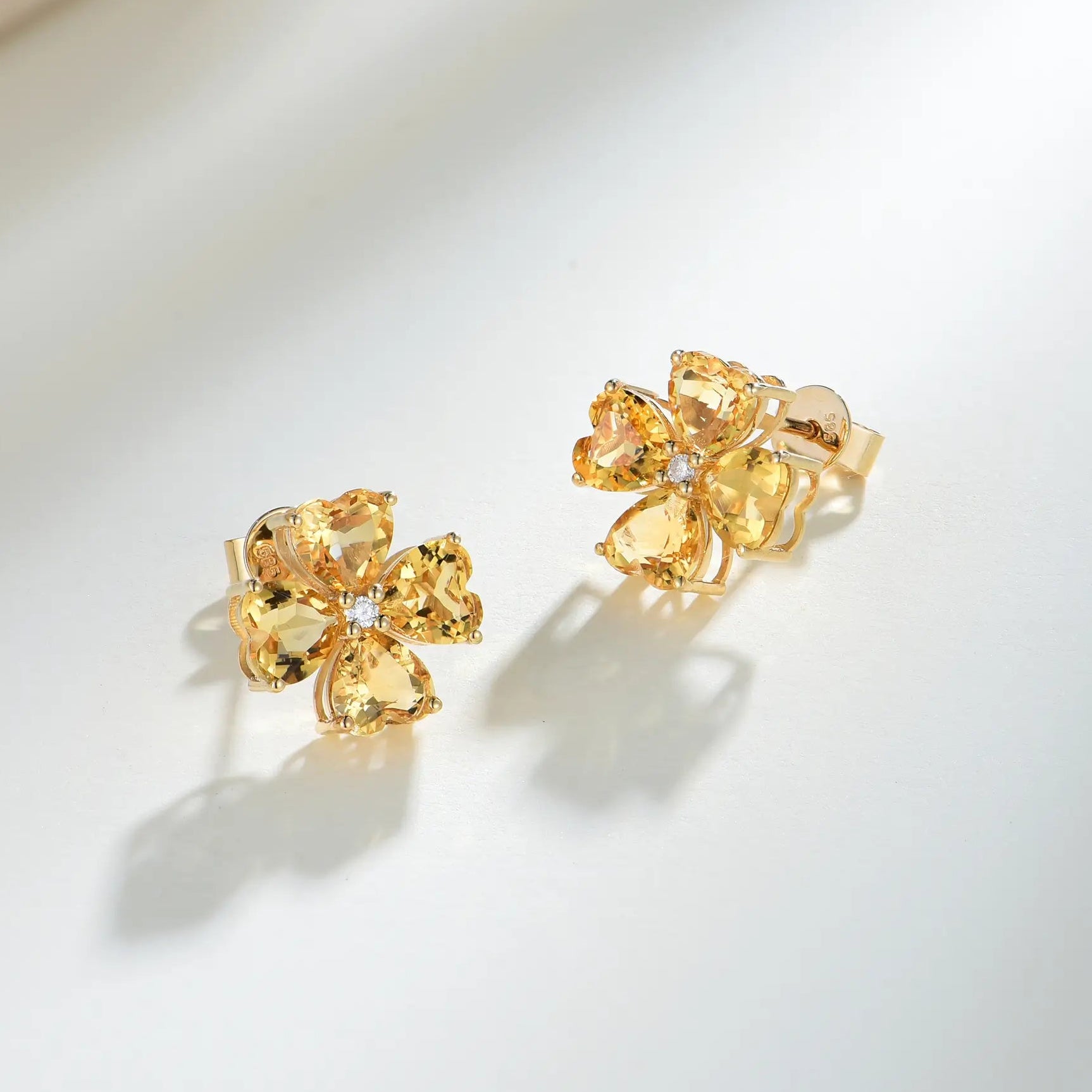 Natural Pear Citrine Diamond Clover Earrings 14k Yellow Gold