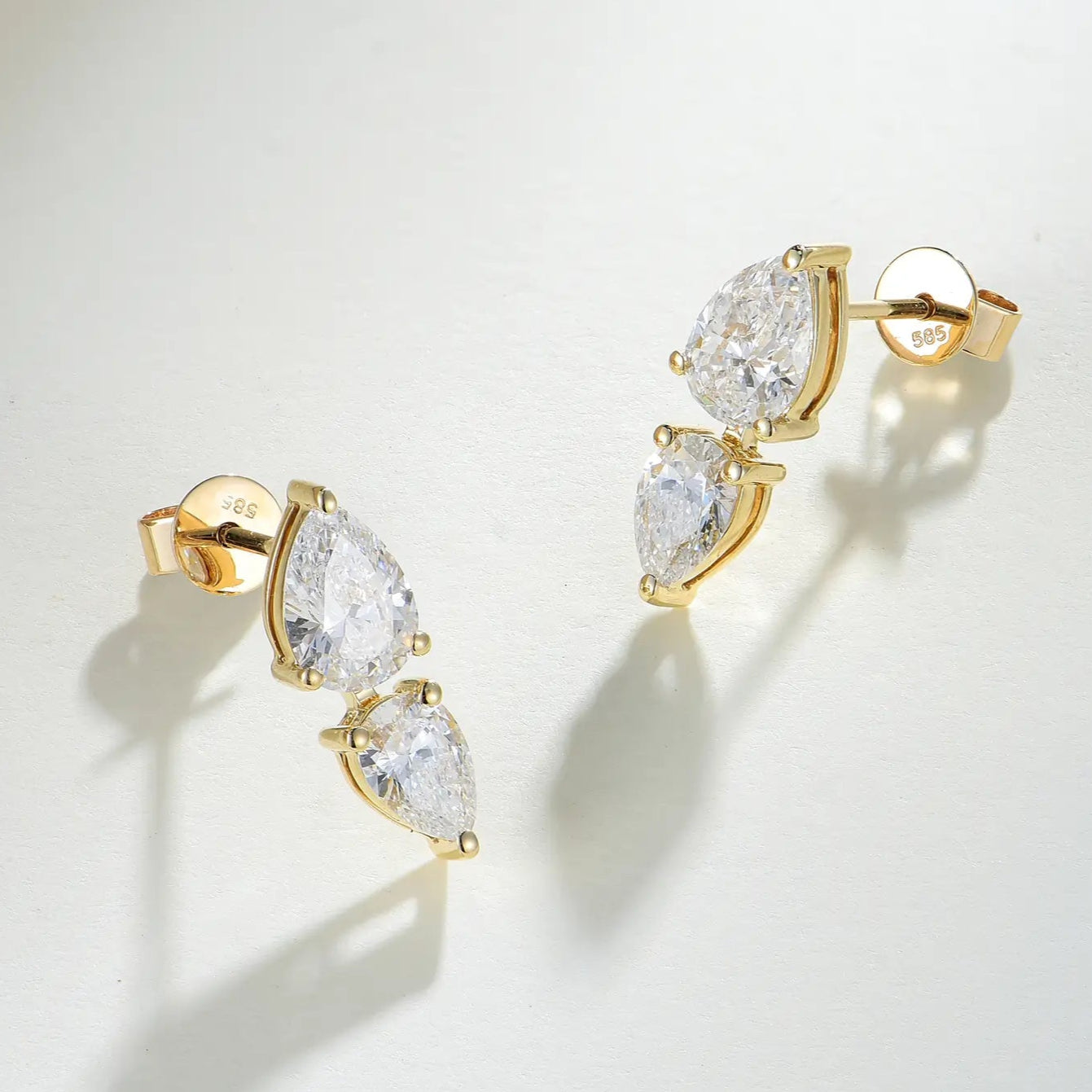 Venus Tears Duo Pear Lab Grown Diamond Earrings 14k solid gold 