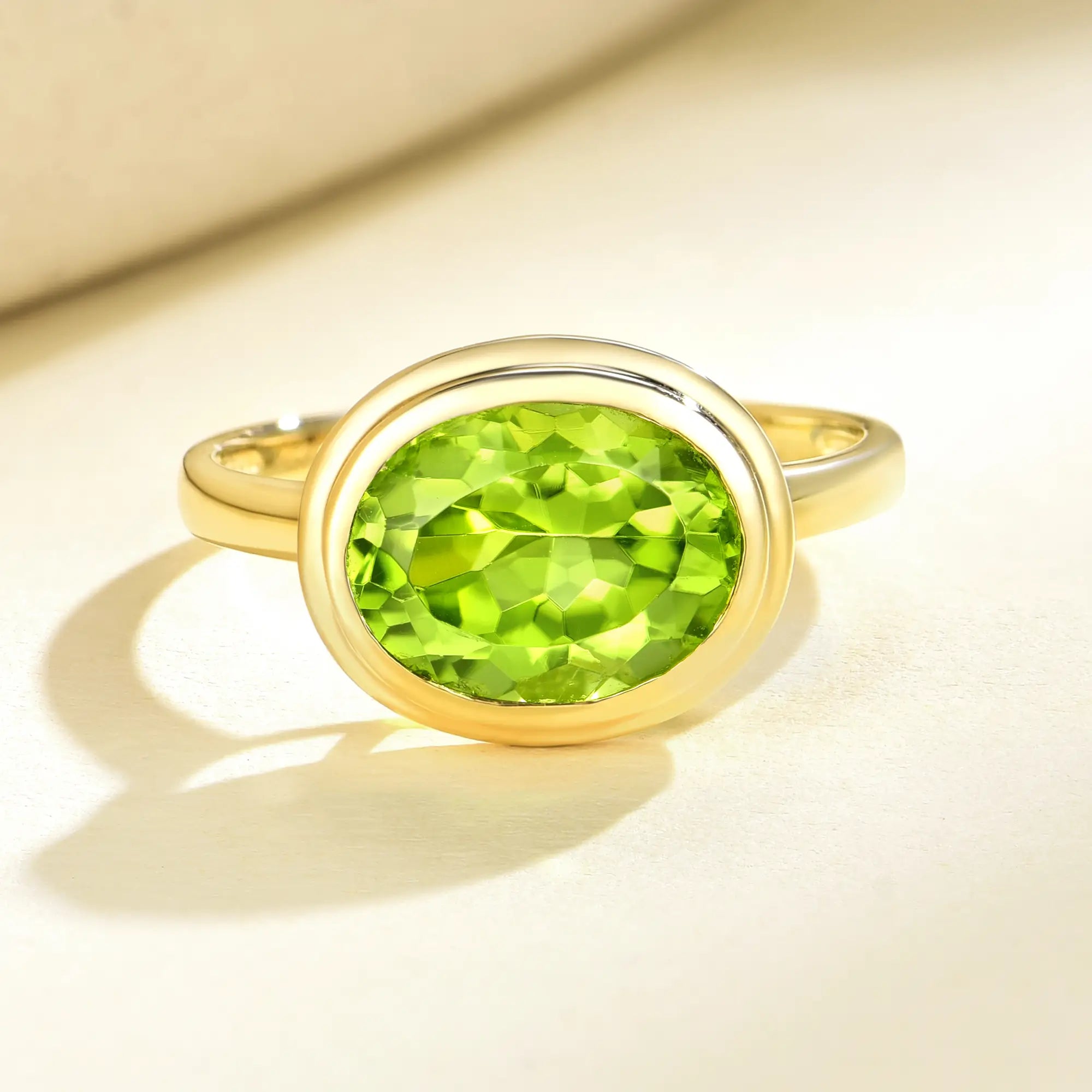 14k Yellow Gold Bella East-West Oval Cut Natural 2.00ct Peridot Ring