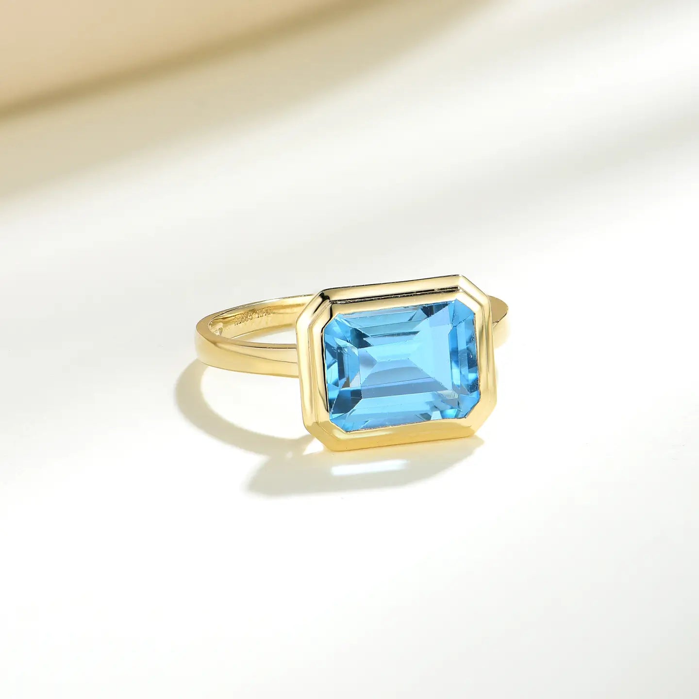 natural blue topaz gold ring