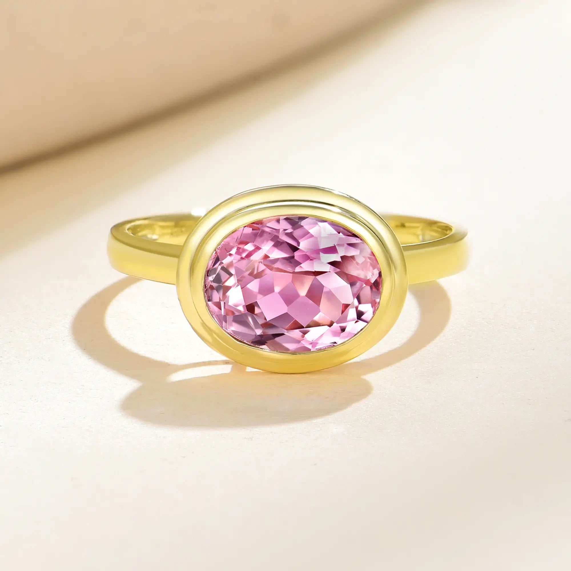14k gold Bella East-West 2.50ctw Lab Grown Pink Sapphire Ring