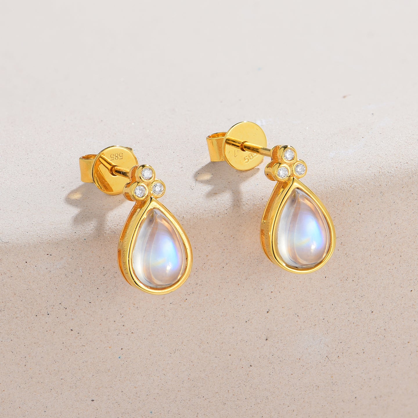 Ayla Pear-Shaped Moonstone Diamond Pearl Earrings