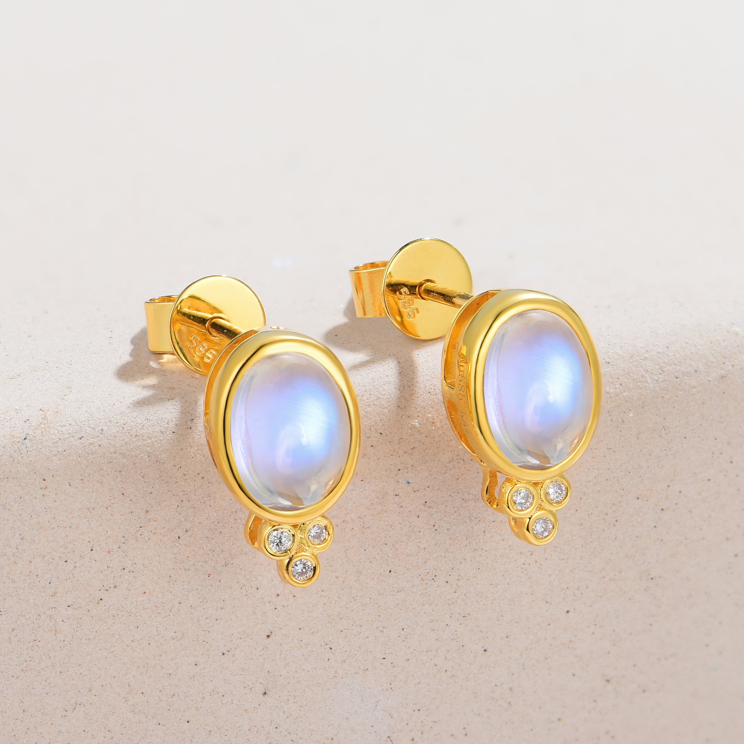 Ayla Oval Moonstone Diamond Earrings