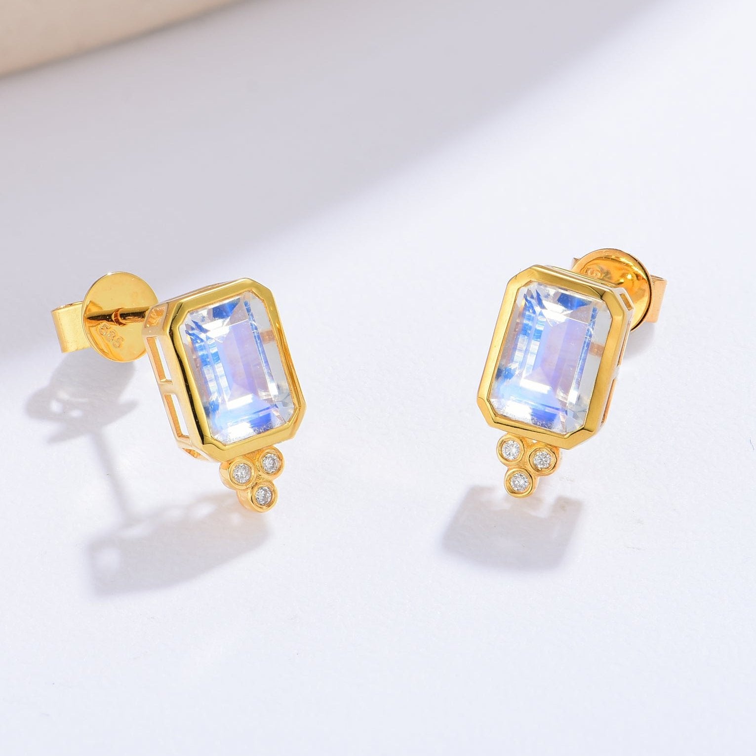 Ayla Emerald-Cut Moonstone Diamond Pearl Convertible Drop Earrings