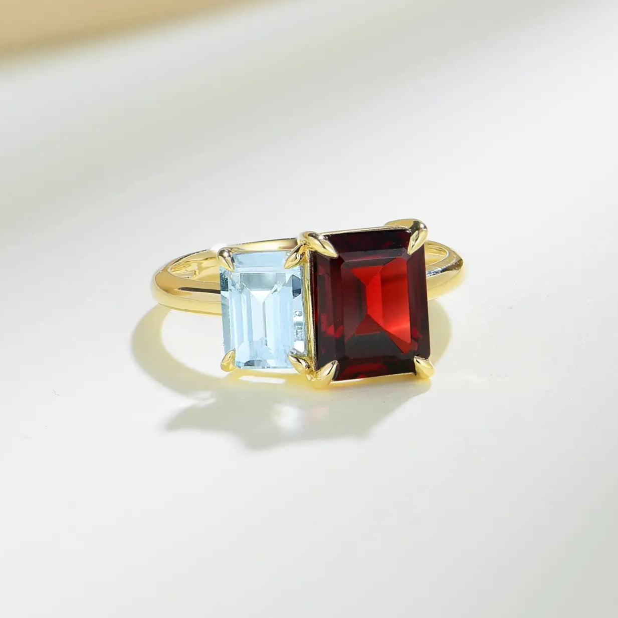 14k yellow gold double gemstones ring