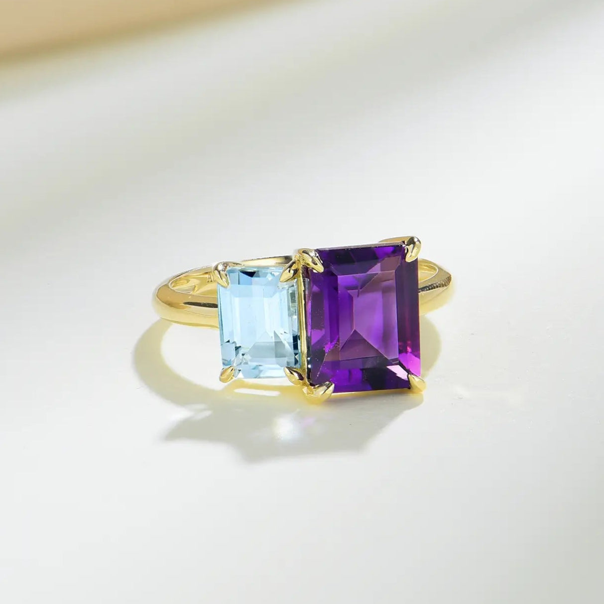 emerald cut double gemstone gold ring 