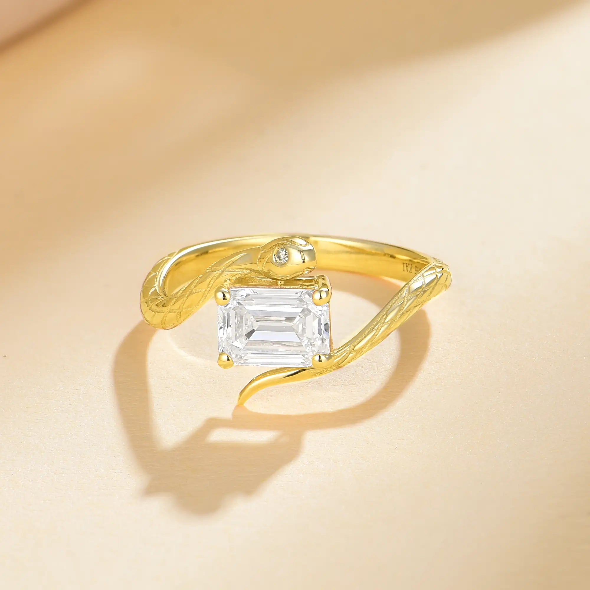 Snake Protection Emerald-Cut 1.00ctw Lab-Grown Diamond East-West Ring 14k yellow gold