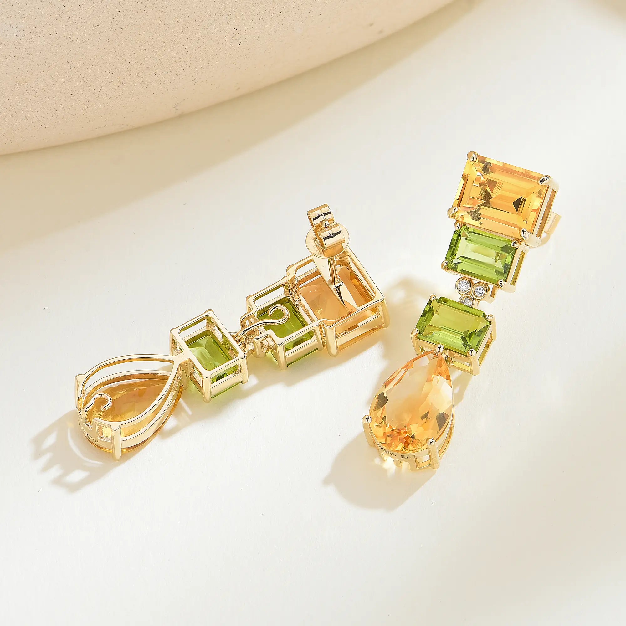 GemFusion Natural Citrine Peridot Diamond Convertible Drop Earrings 14k Yellow Gold