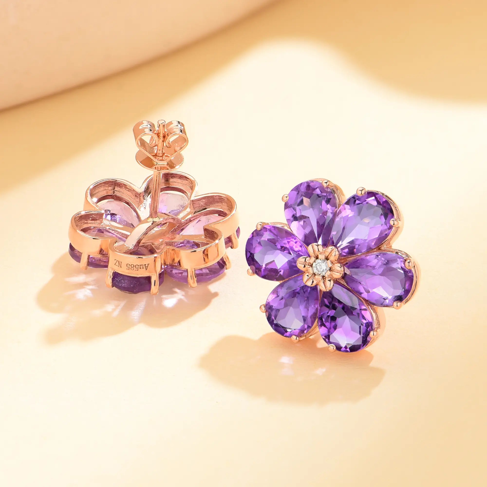 14k gold Nina Zhou x Kai Natural Amethyst Diamond Wildflower Earrings