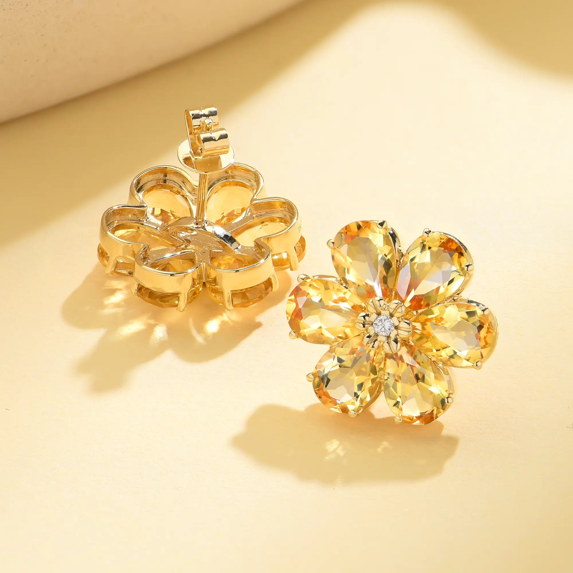 Nina Zhou x Kai Natural Citrine Diamond Wildflower Earrings in 14k gold