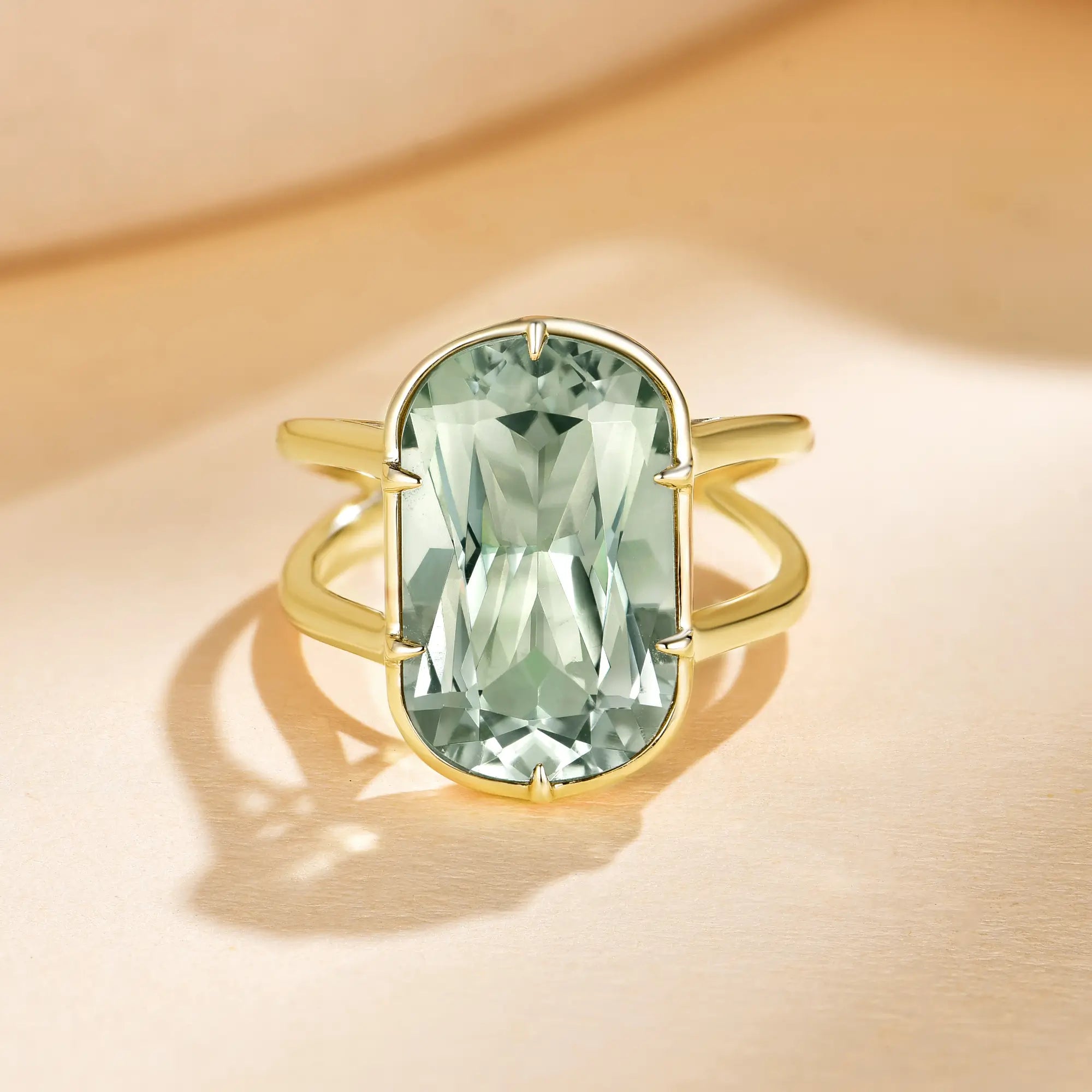 Kai Fine Jewelry Reflection Natural  9.50ctw Prasiolite Double Band Twist Ring in 14k gold