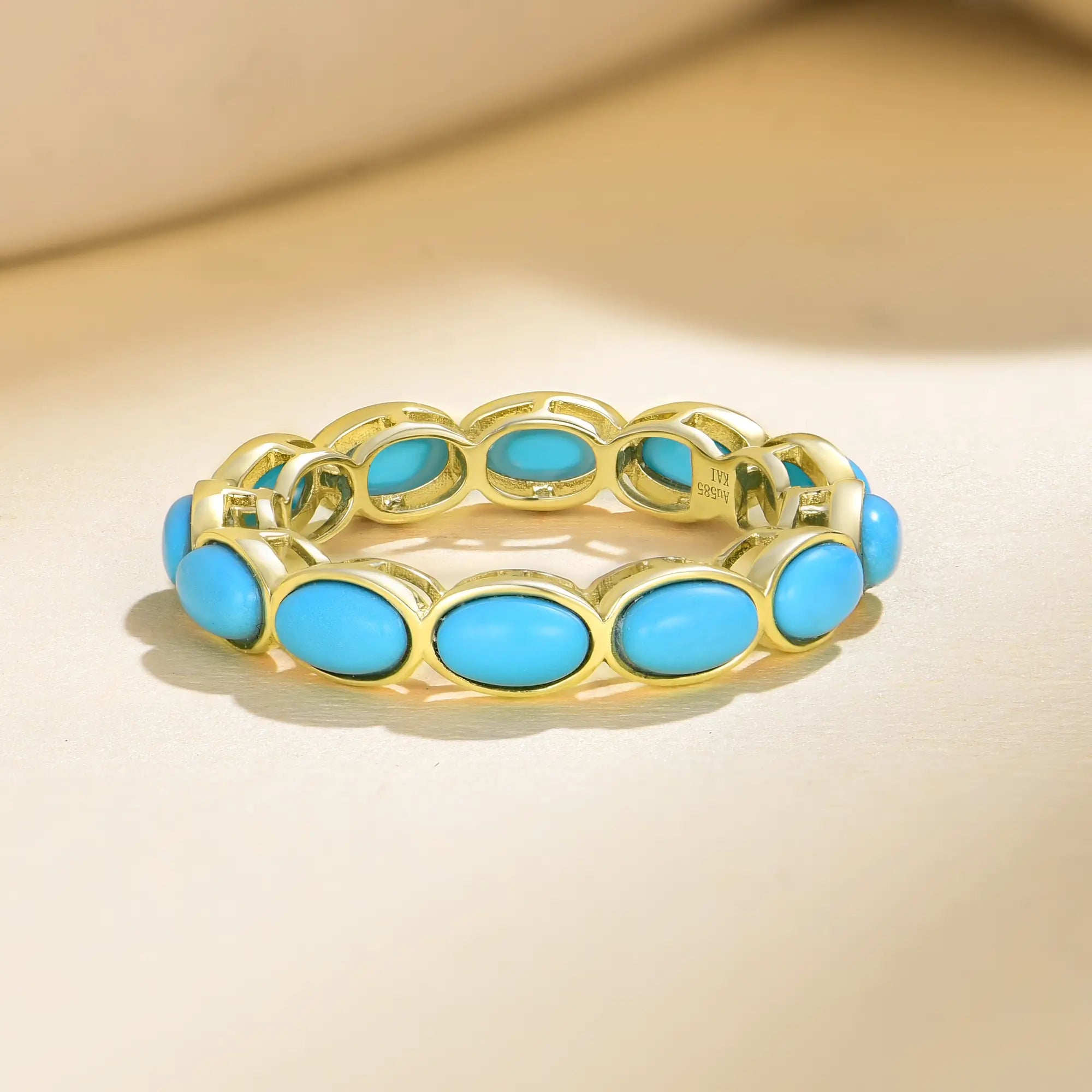 Natural Turquosie East-West Eternity Band in 14k yellow gold