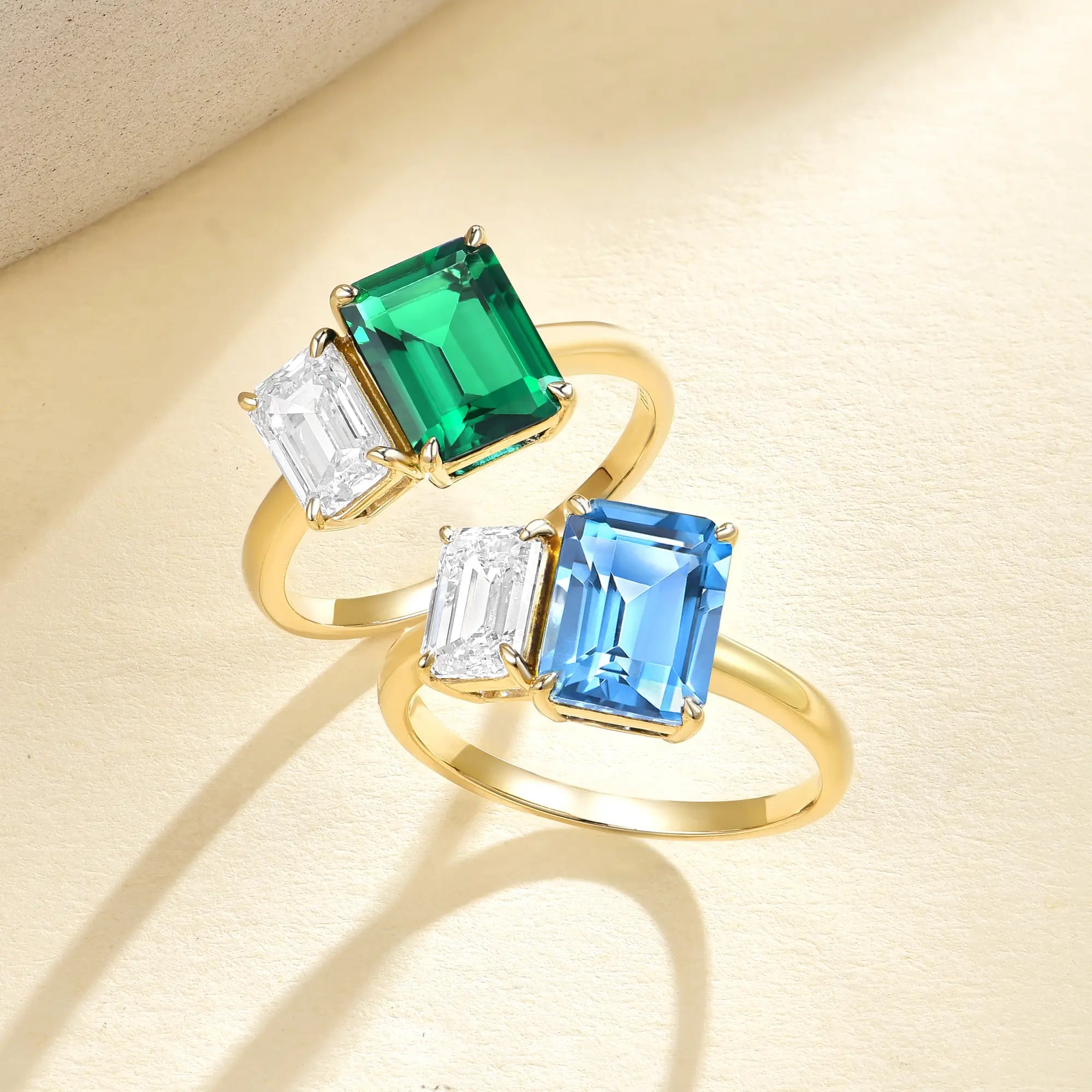 14K Yellow Gold Fortune Lab Grown Gemstones & Diamond Toi et Moi Ring