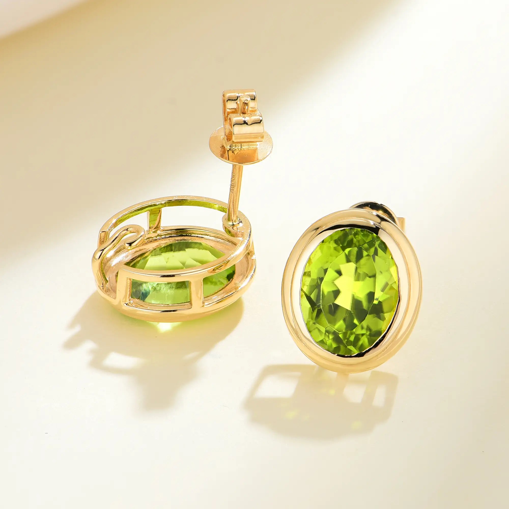Natural Oval Peridot Earrings 14k yellow gold
