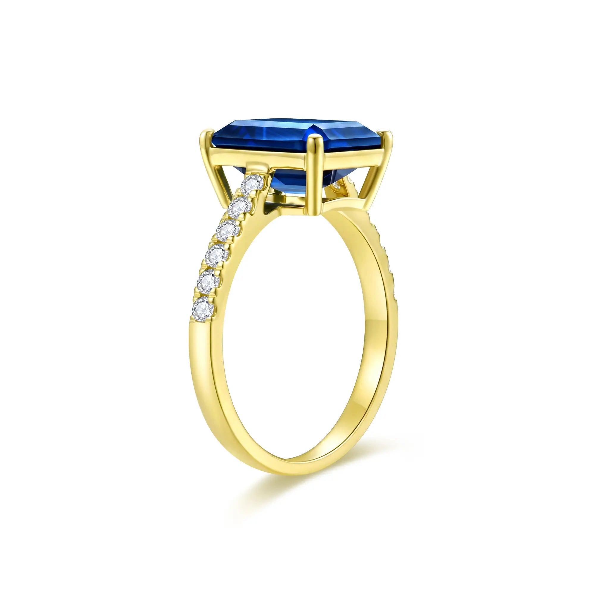Radiant Emerald-Cut Lab-Grown Sapphire Diamond Ring in 14k yellow gold