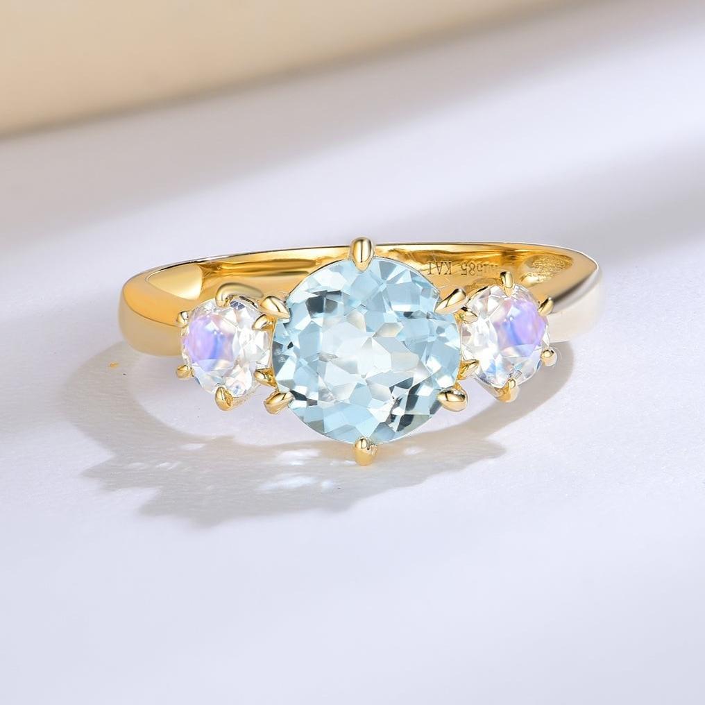 Evelyn Round Aquamarine Moonstone Three-stone Ring