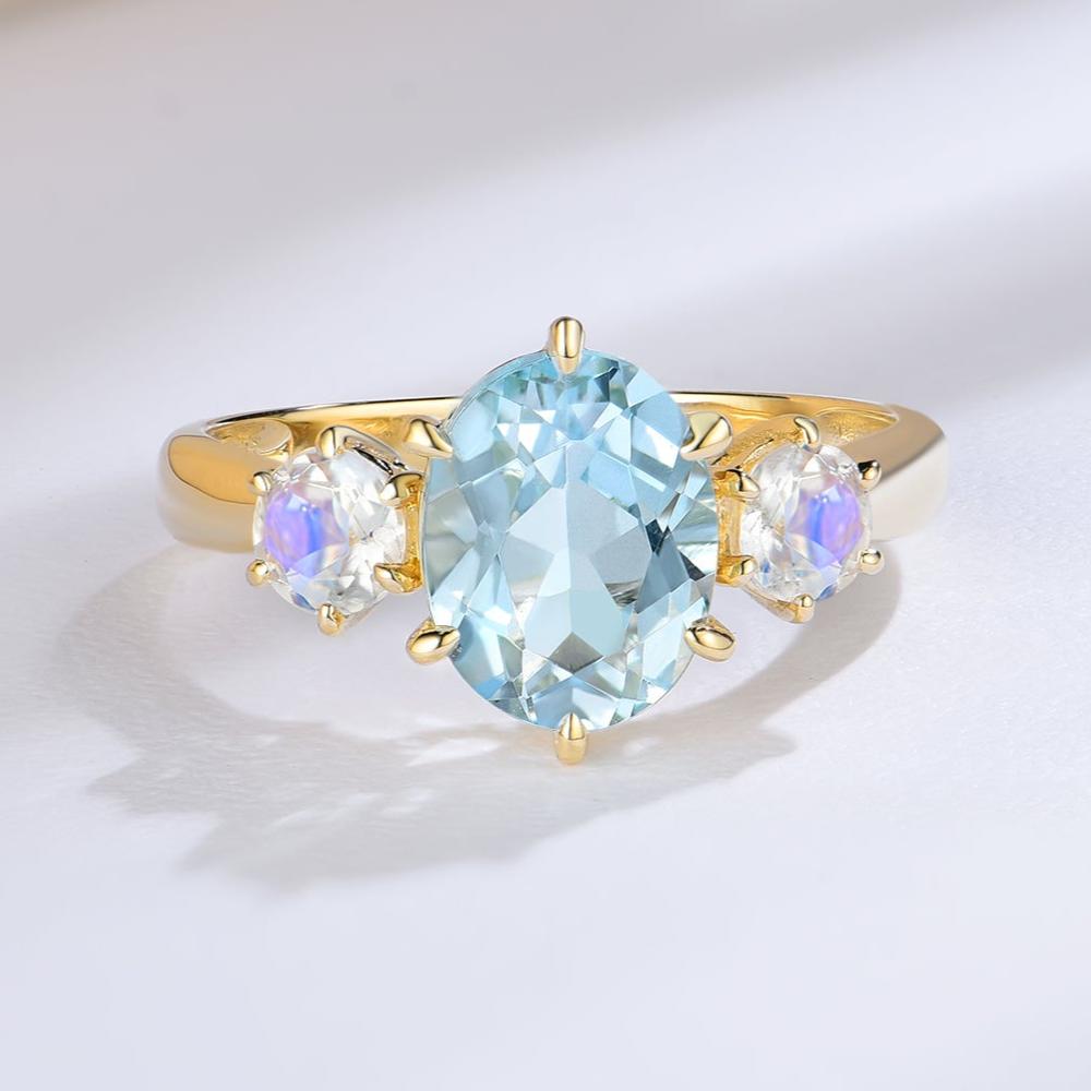 Evelyn Oval Aquamarine Moonstone Three-stone Ring