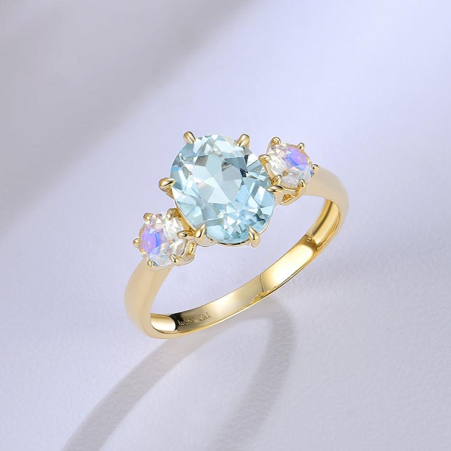 Evelyn Oval Aquamarine Moonstone Three-stone Ring