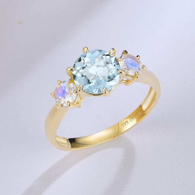 Evelyn Round Aquamarine Moonstone Three-stone Ring