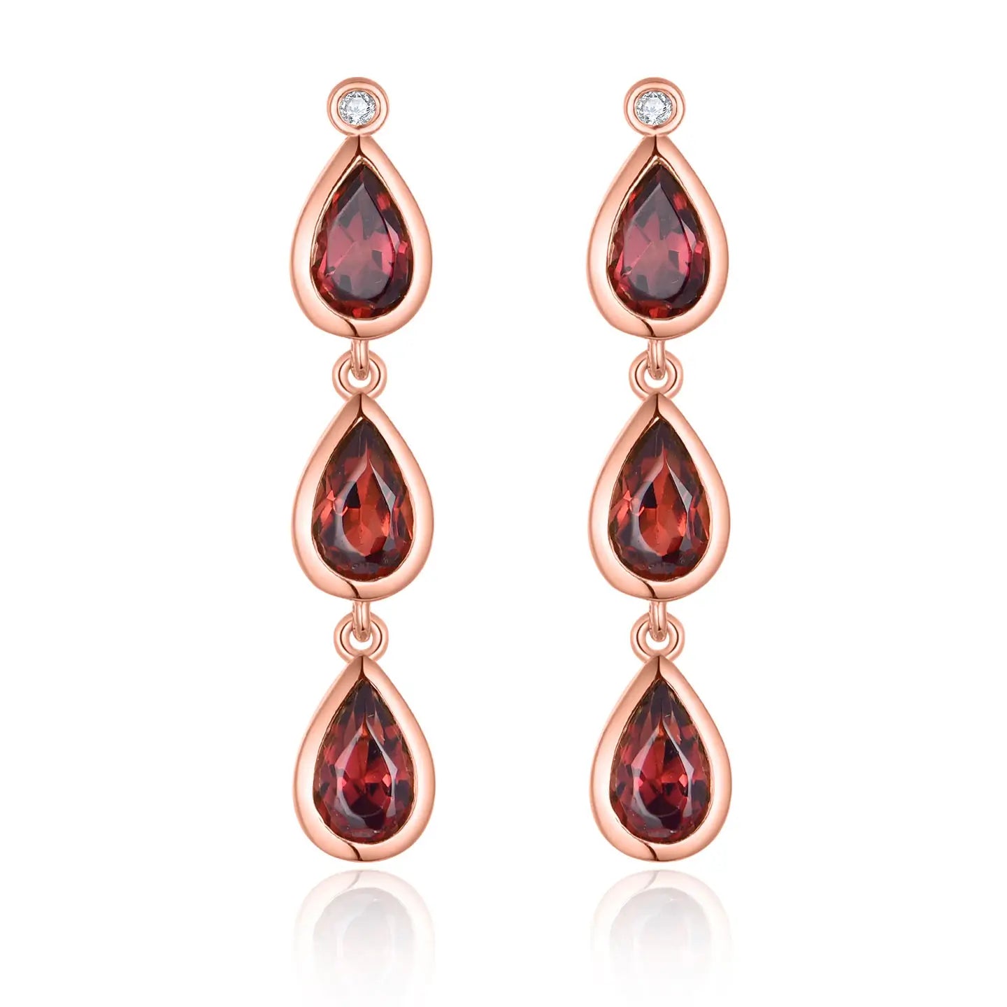 Venus Tears pear Garnet Diamond Drop Earrings 14k rose gold 